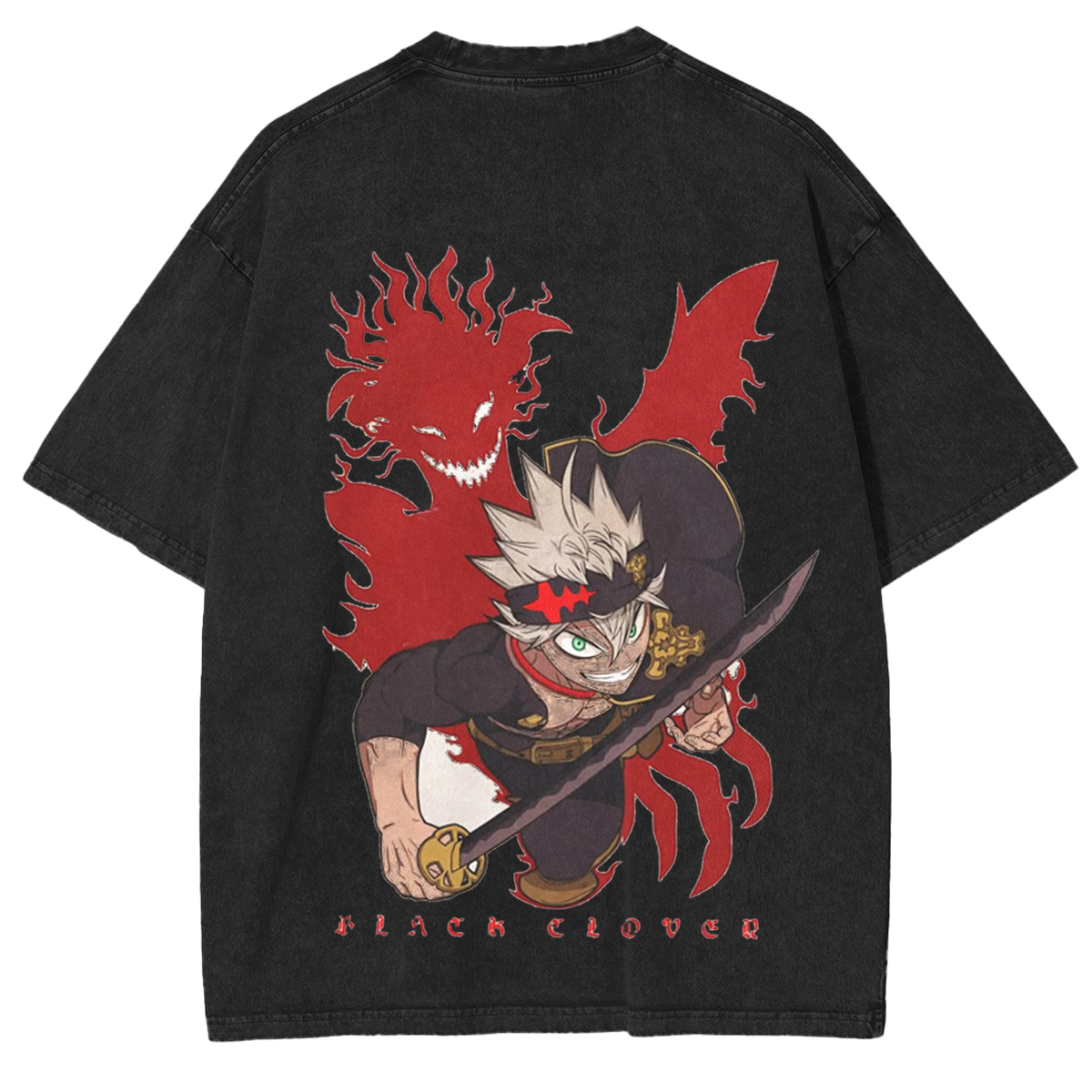 Asta and Liebe Design Black Clover Anime Double Printed Vintage Washed Tee Unisex