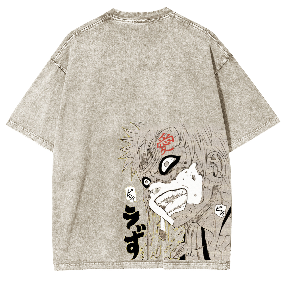 Naruto Gaara Anime Double Printed Vintage Washed Tee Unisex T-shirt