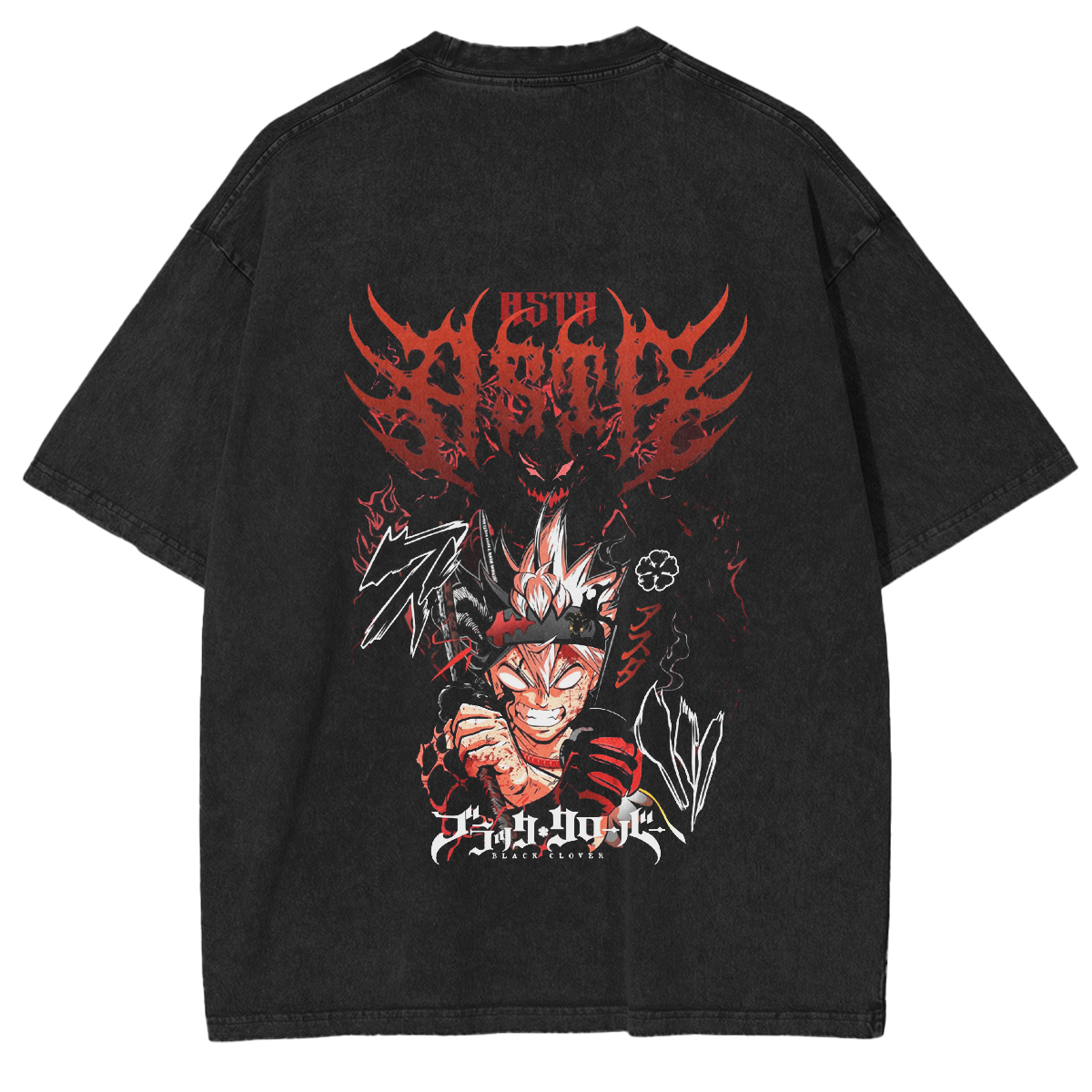 Asta Clover Anime Double Printed Vintage Washed Tee Unisex