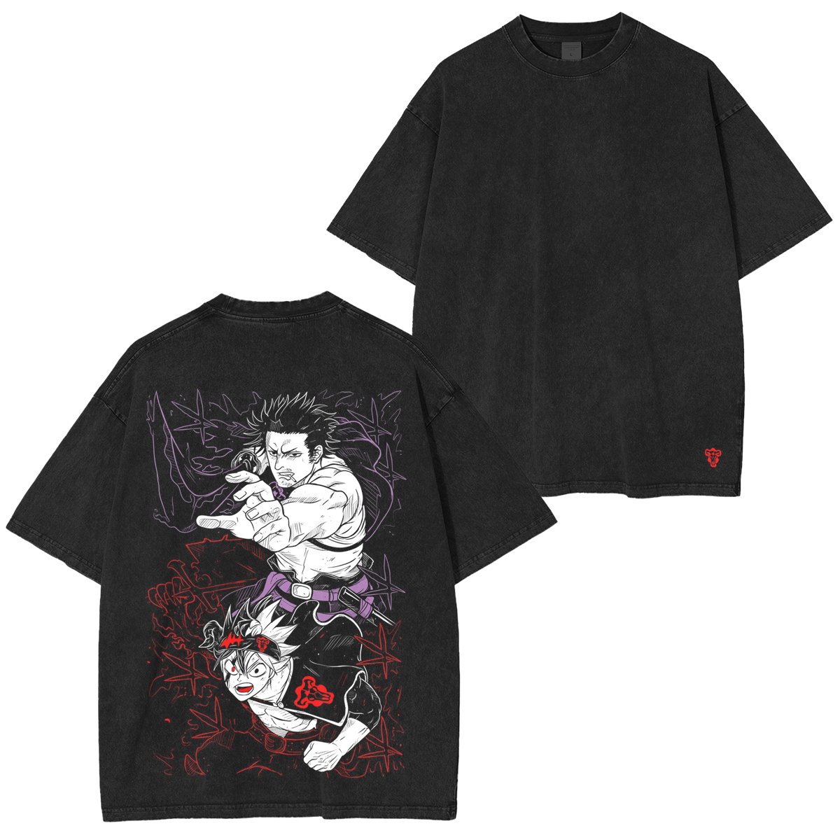 Asta Yuno Black Clover Anime Double Printed Vintage Washed Tee Unisex