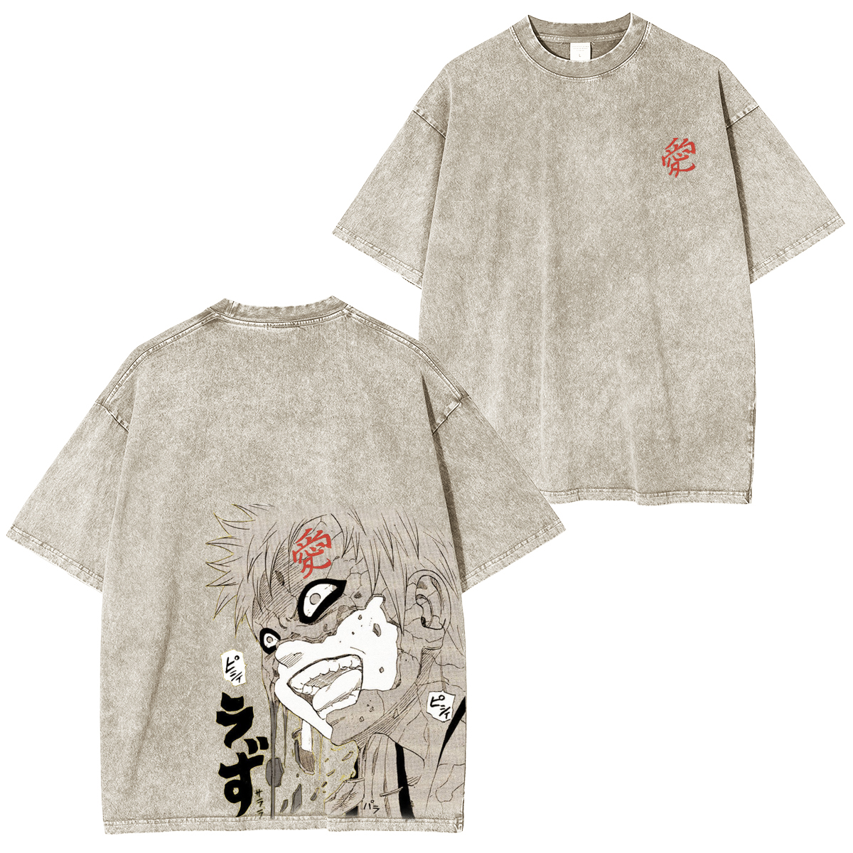 Naruto Gaara Anime Double Printed Vintage Washed Tee Unisex T-shirt