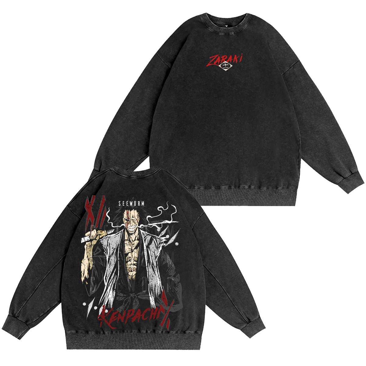 BLEACH: Kenpachi Zaraki Inspired Anime Vintage washed T-shirt/Crewneck/Hoodie