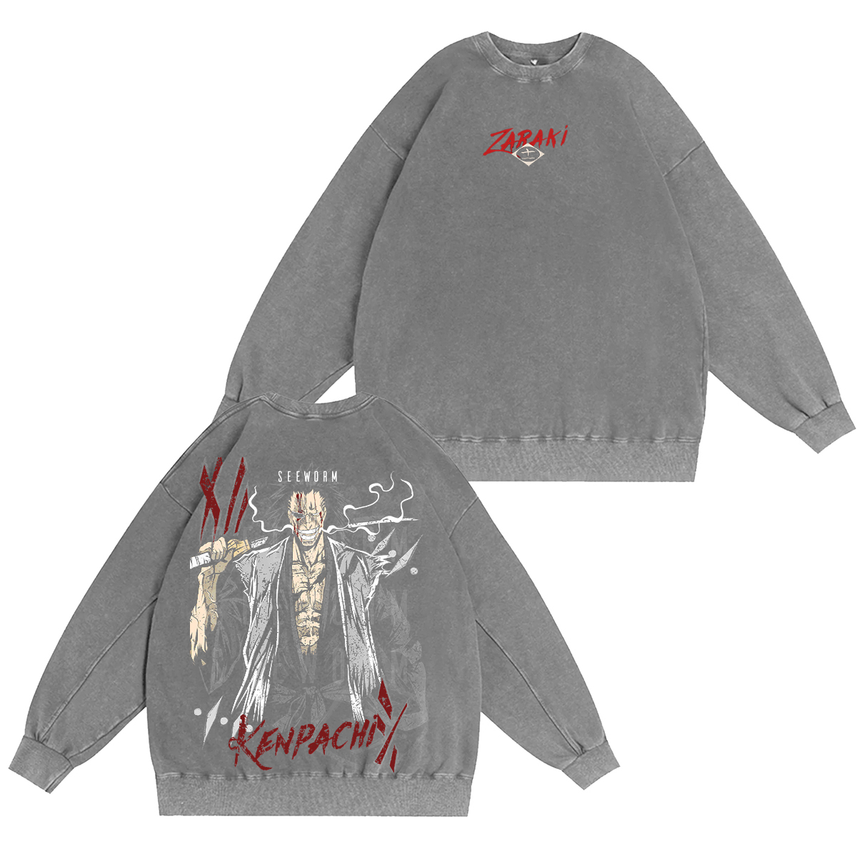 BLEACH: Kenpachi Zaraki Inspired Anime Vintage washed T-shirt/Crewneck/Hoodie