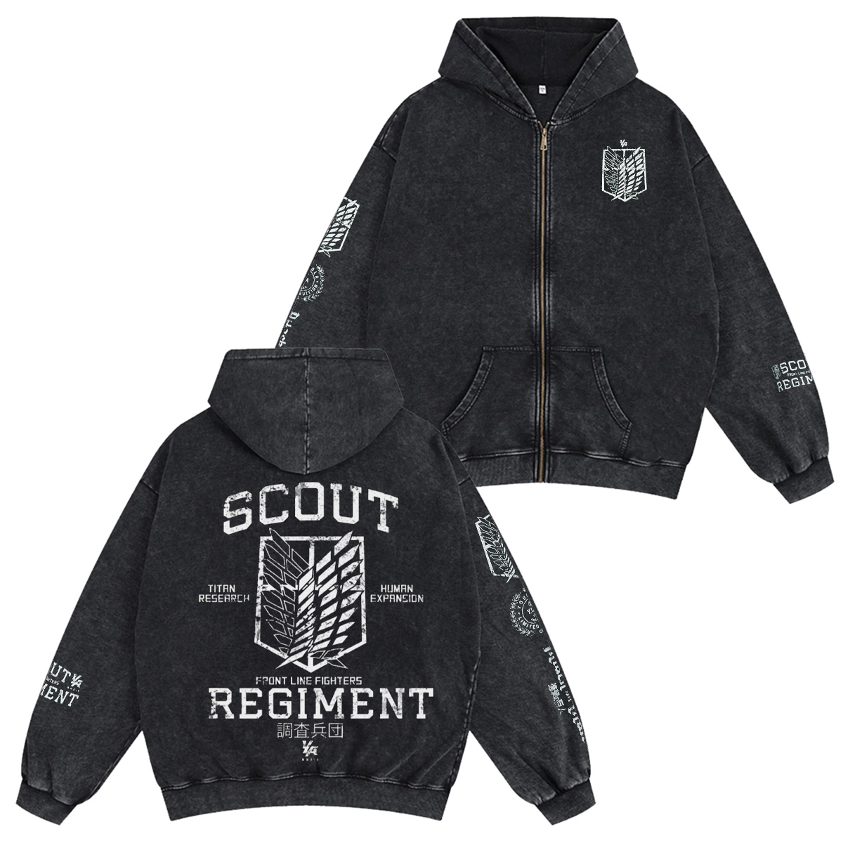 Attack on Titan Anime Unisex Washed Zip Up Hoodie