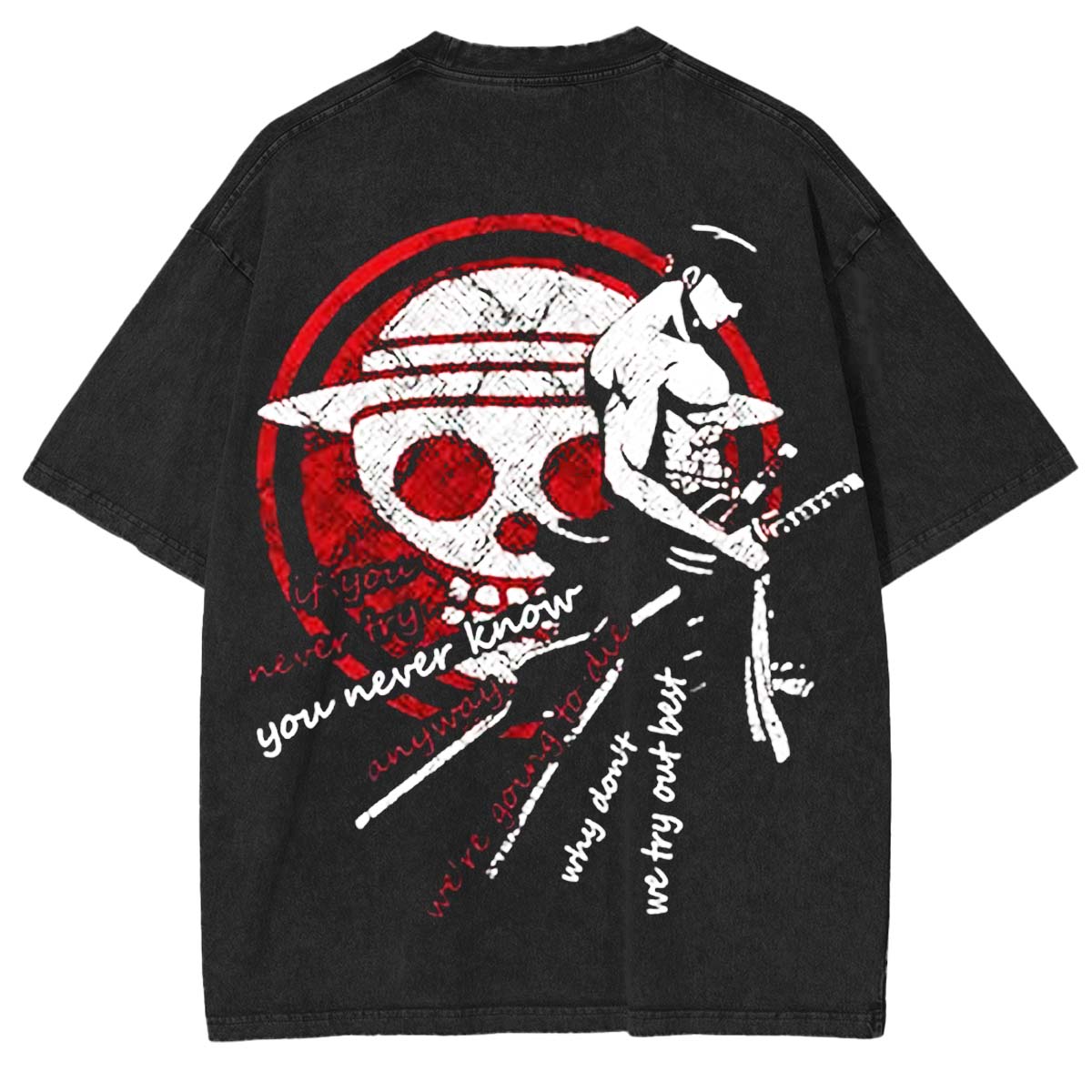 Roronoa Zoro x One Piece Anime Double Printed Vintage Washed Tee