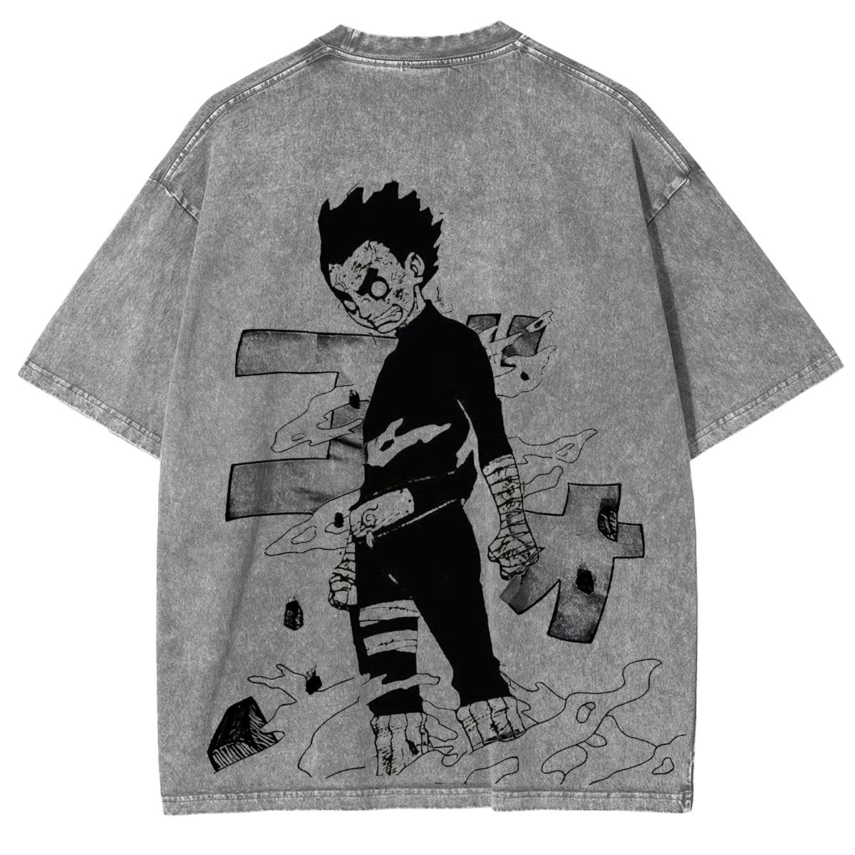 Rock Lee x Naruto Anime Double Printed Vintage Washed Tee