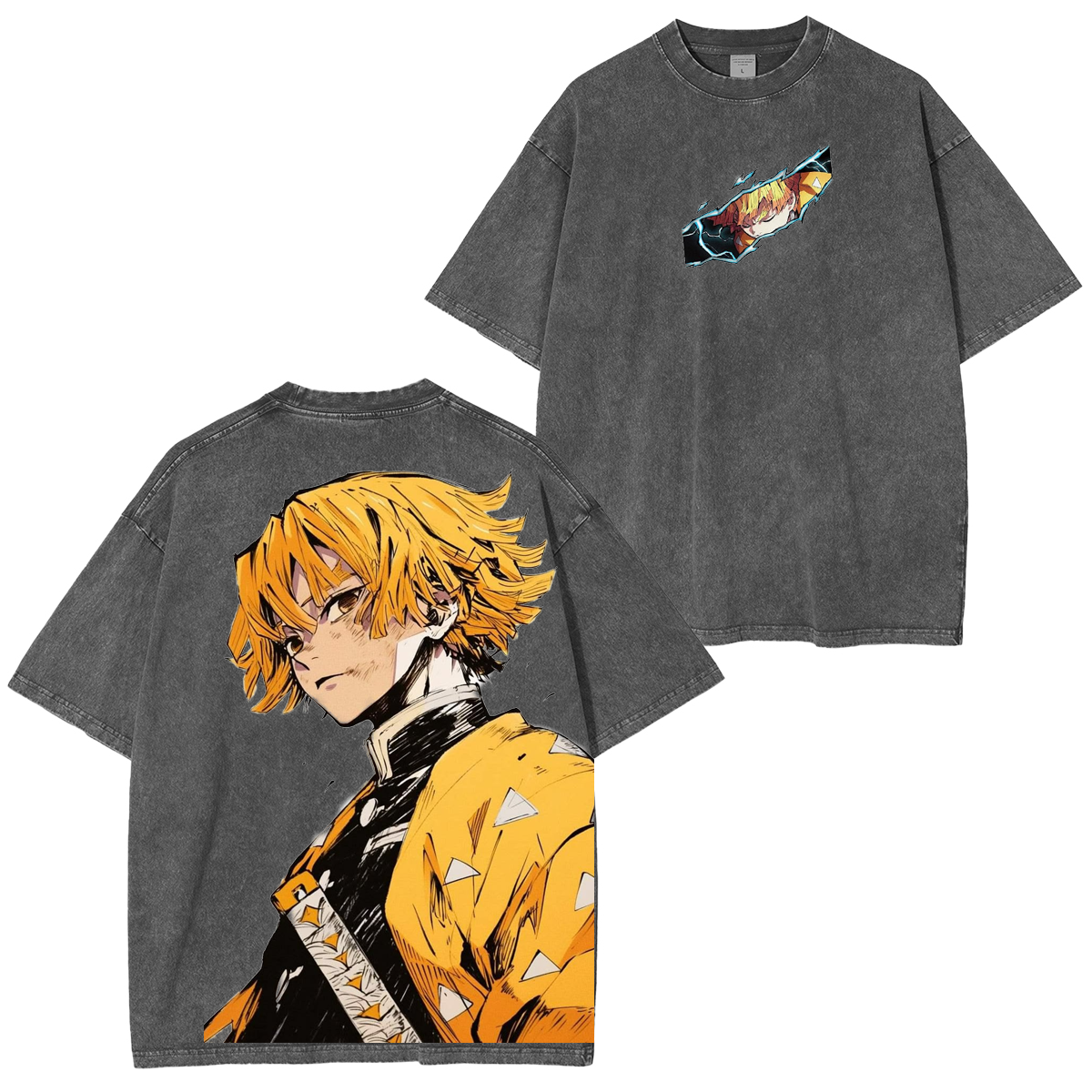 Demon Slayer Zenitsu Agatsuma Vintage Anime Washed T-shirt
