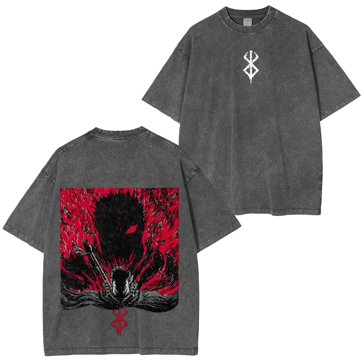 Berserk Anime Snow Washed Oversized Cotton Washed T-Shirt