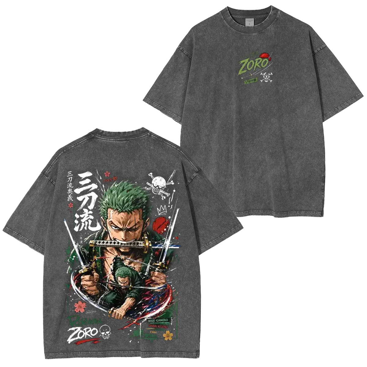  Zoro One Piece Anime Washed T-shirt