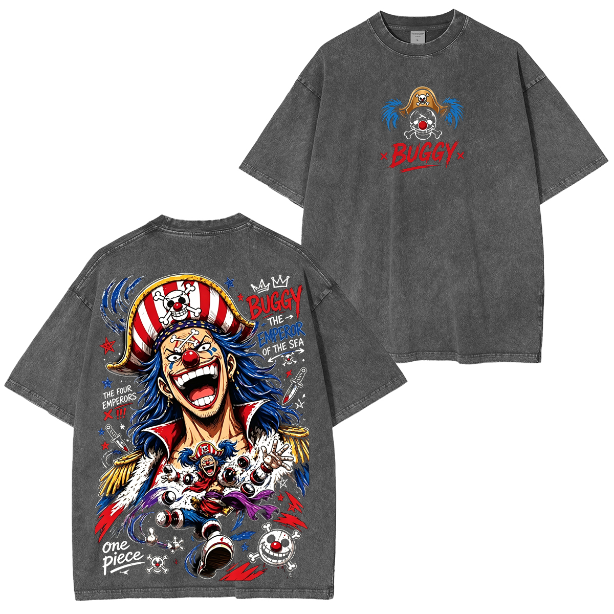 One Piece Buggy Printed Anime Unisex Washed T-shirt/Hoodie