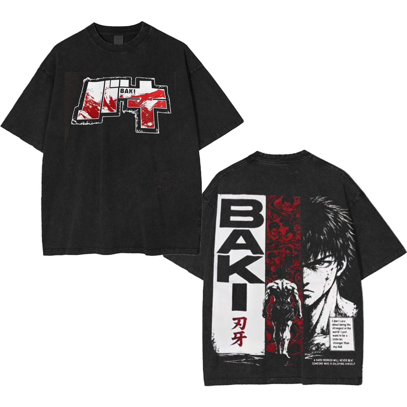 Baki heavyweight Vintage Unisex Washed T-Shirt-Back
