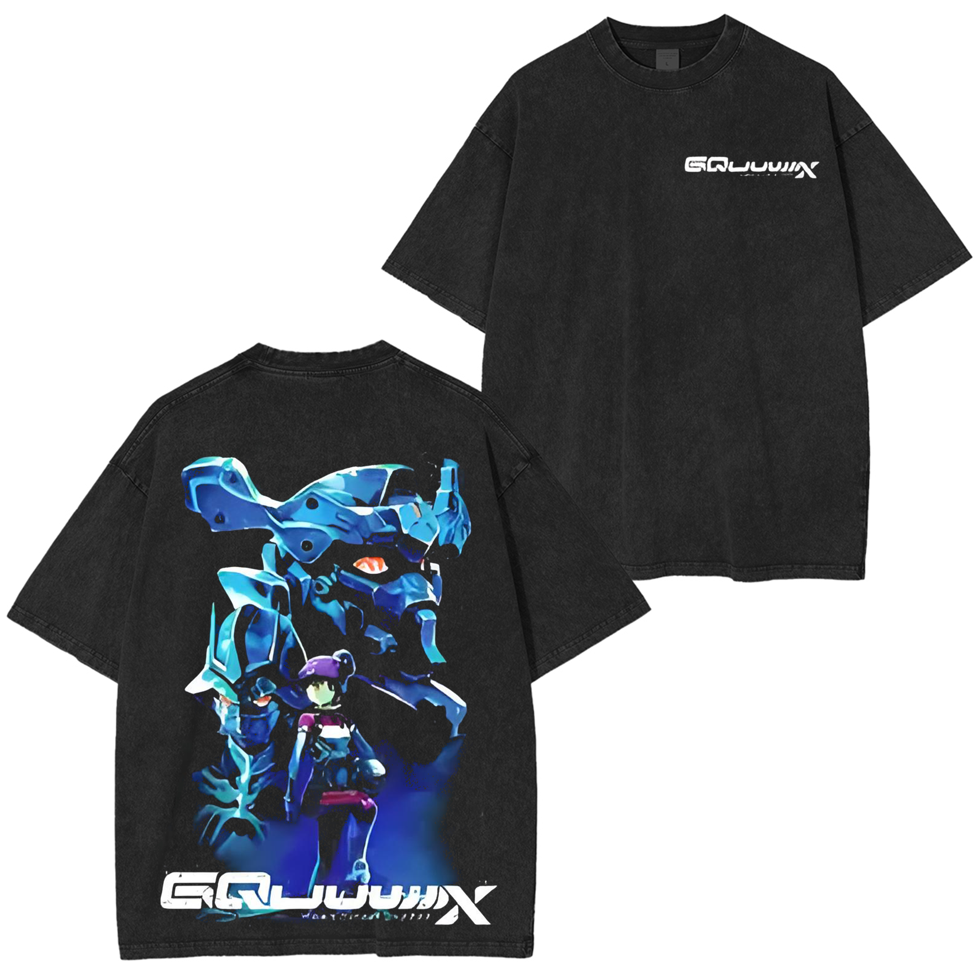 Limited Edition MS GUNDAM GQUUUUUUX Anime Double Printed Lightweight Acid Washed Tee