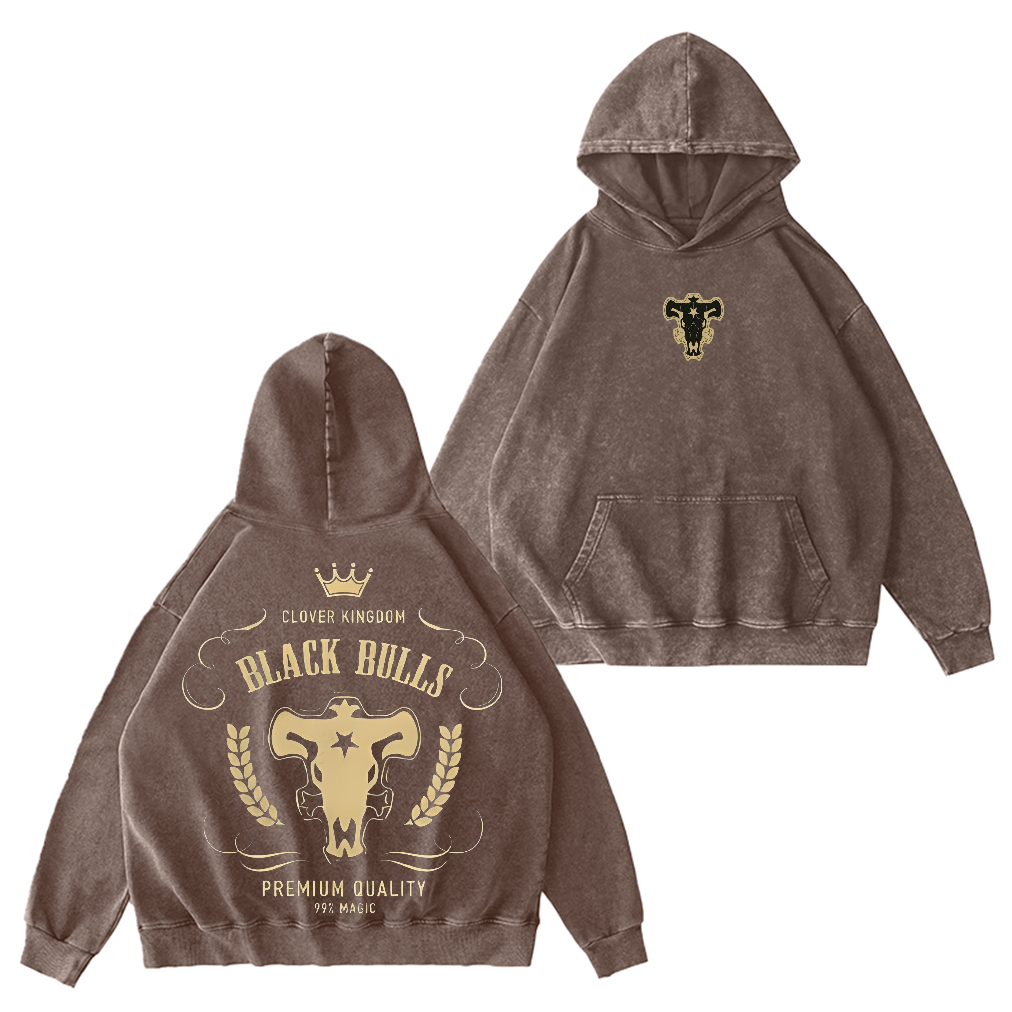 Black Bulls Black Clover Vintage Washed Hooded Sweatshirt