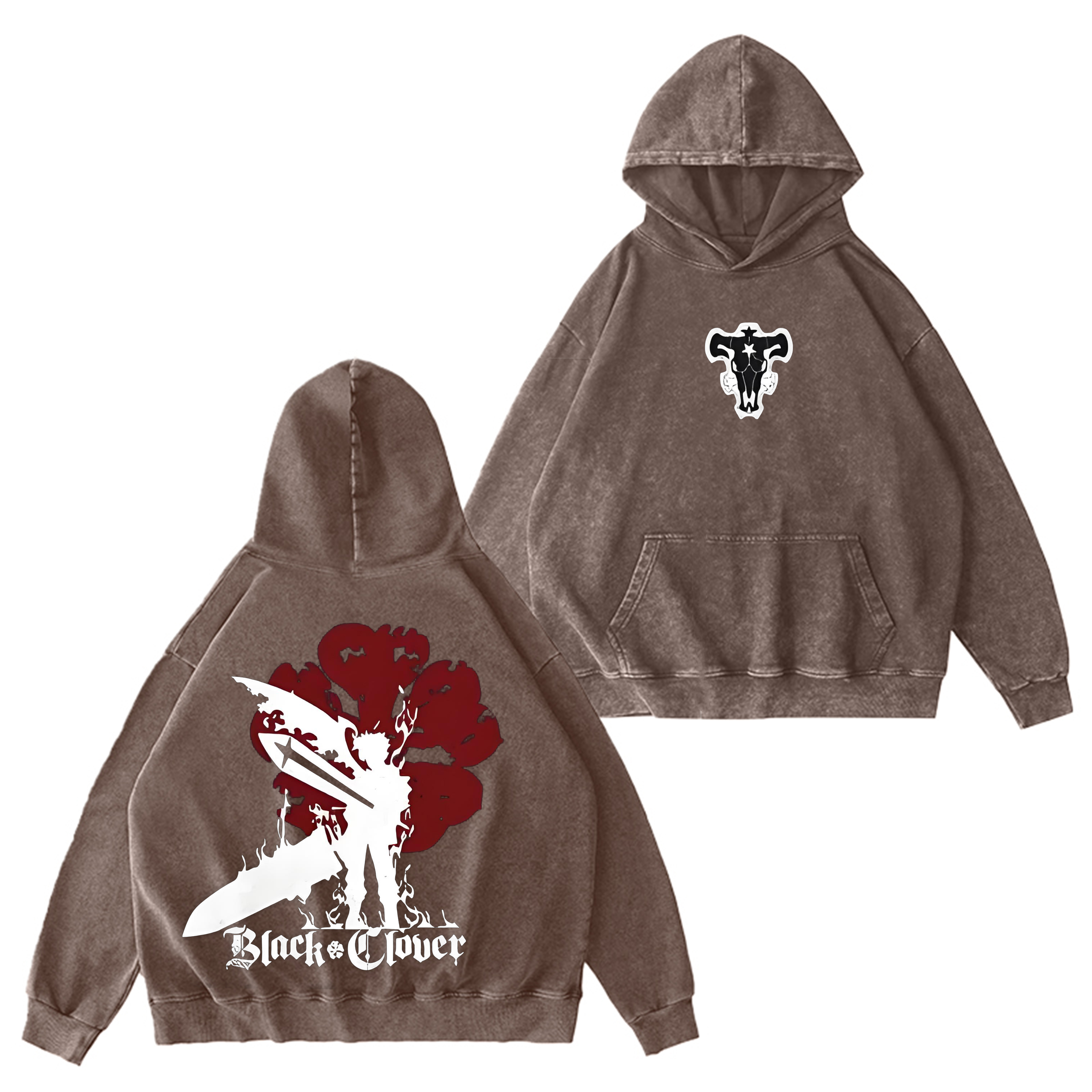 Leveorch Black Clover Vintage Washed Hooded Sweatshirt