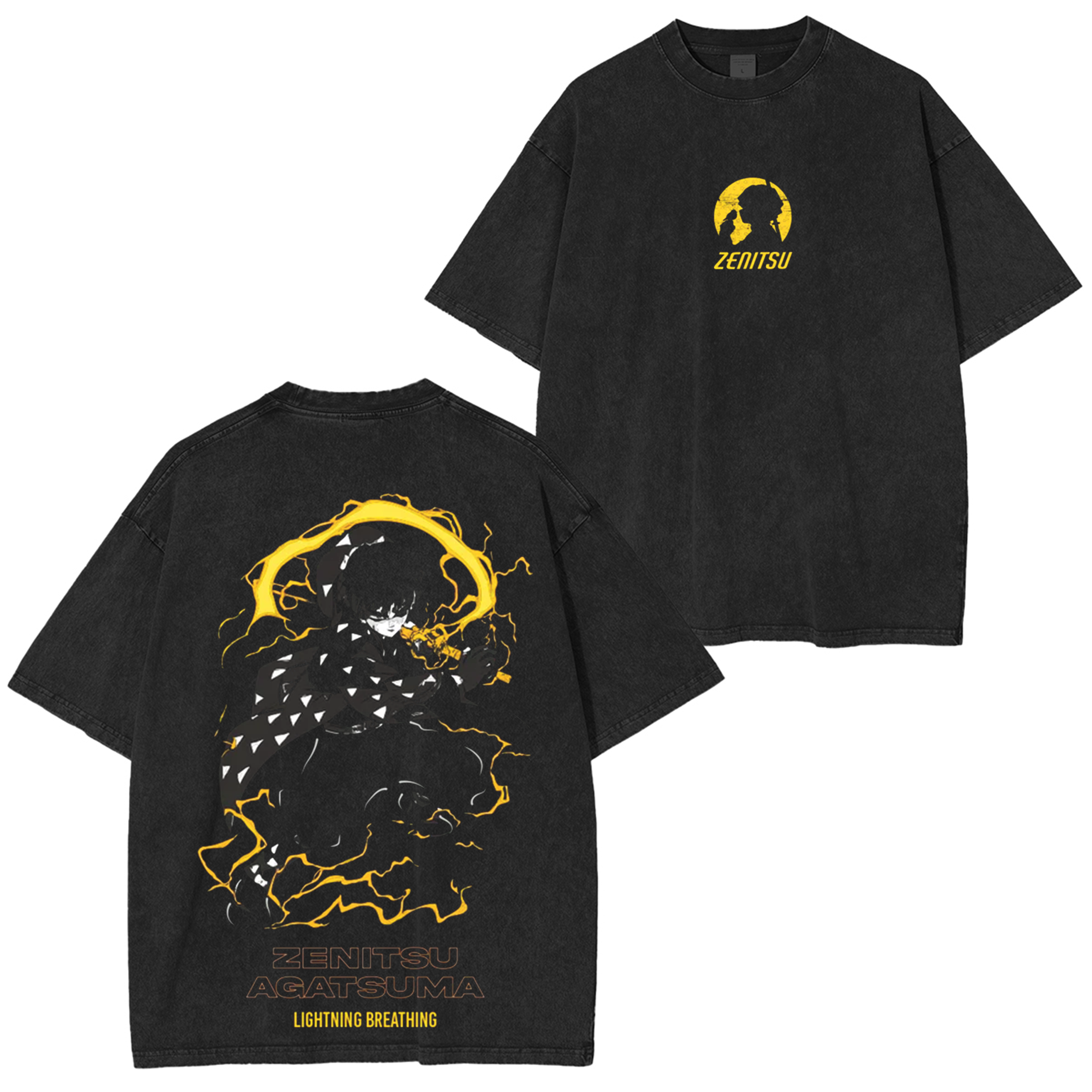 Zenitsu Agatsuma Lightning Breathing – Black Regular Fit T-Shirt