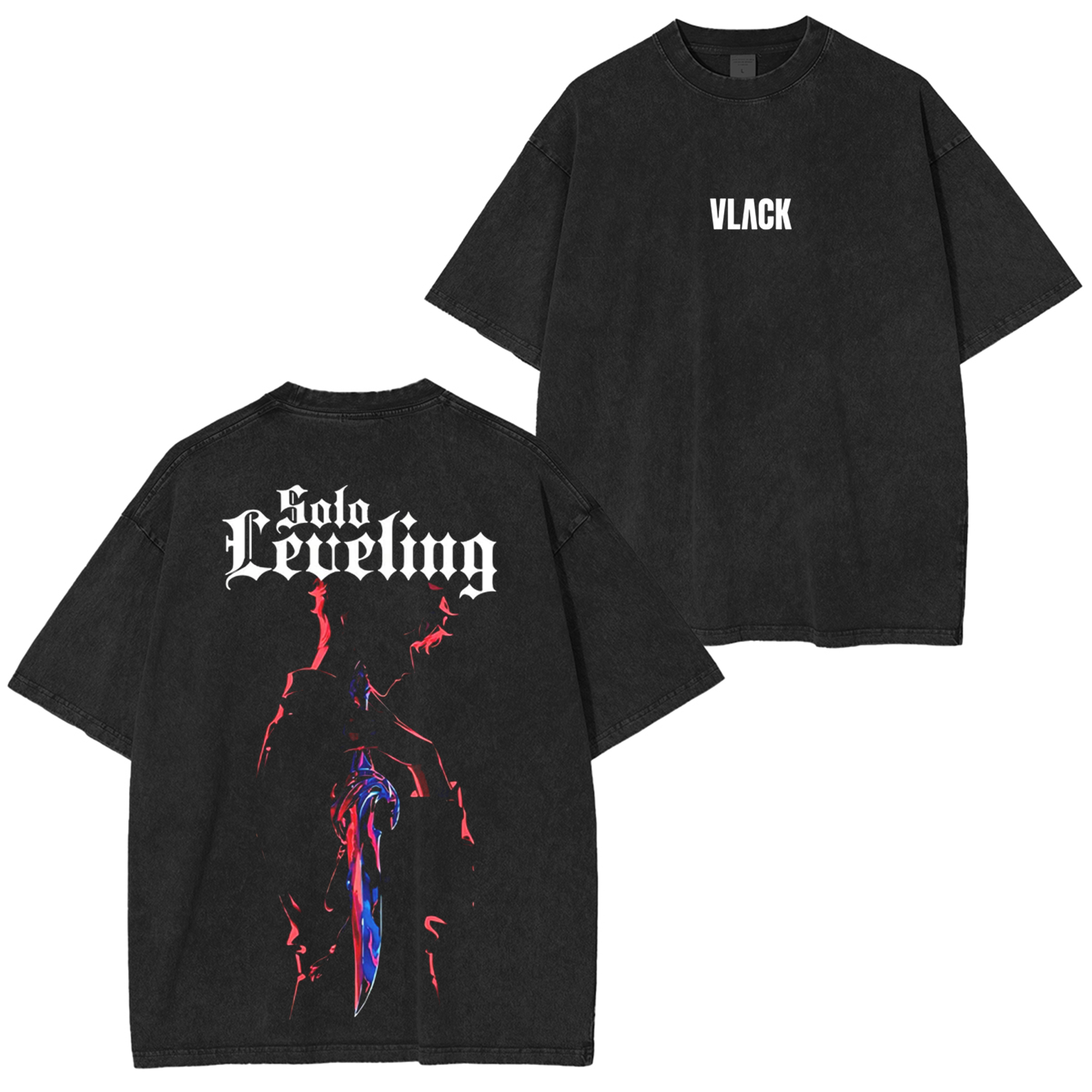 Solo Leveling - Front Puff Print - Black Regular Fit T-Shirt