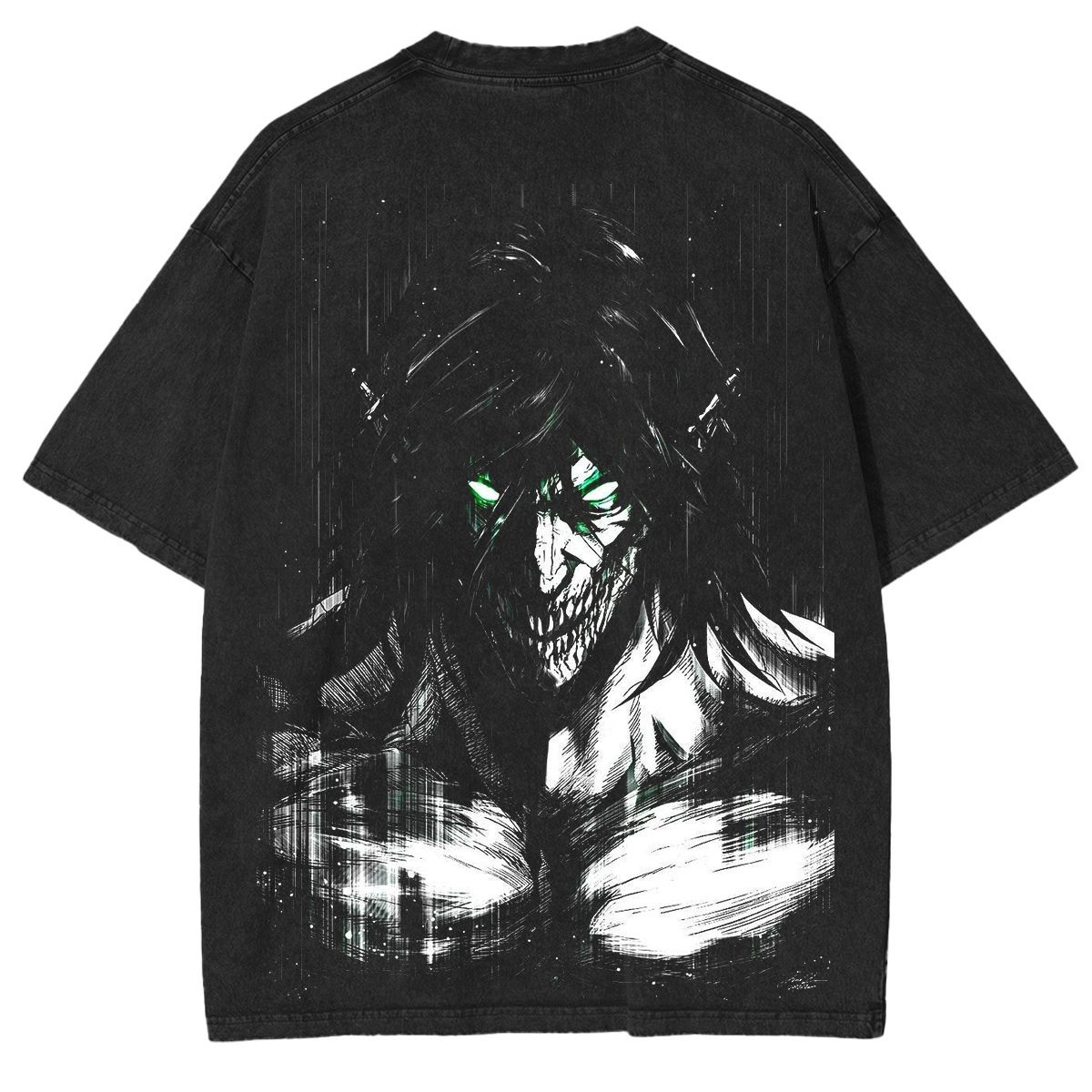 Retro Heavy Eren Yeager x Attack On Titan V2 Anime Double Printed Men's Vintage Tees Oversized Washed Tee