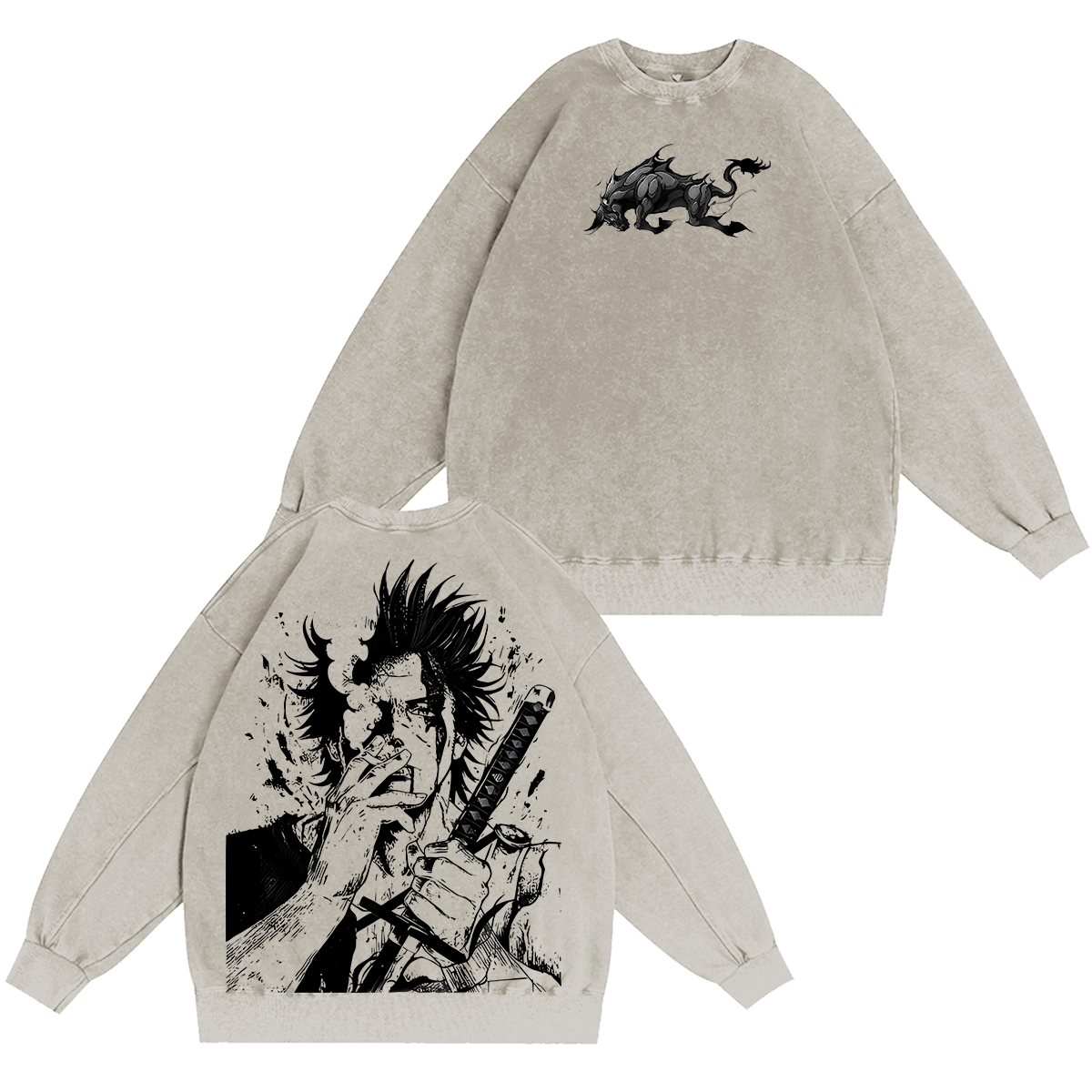 Yami Sukehiro x Black Bulls Black Clover Anime Double Printed Vintage Unisex Washed Crewneck Sweatshirt