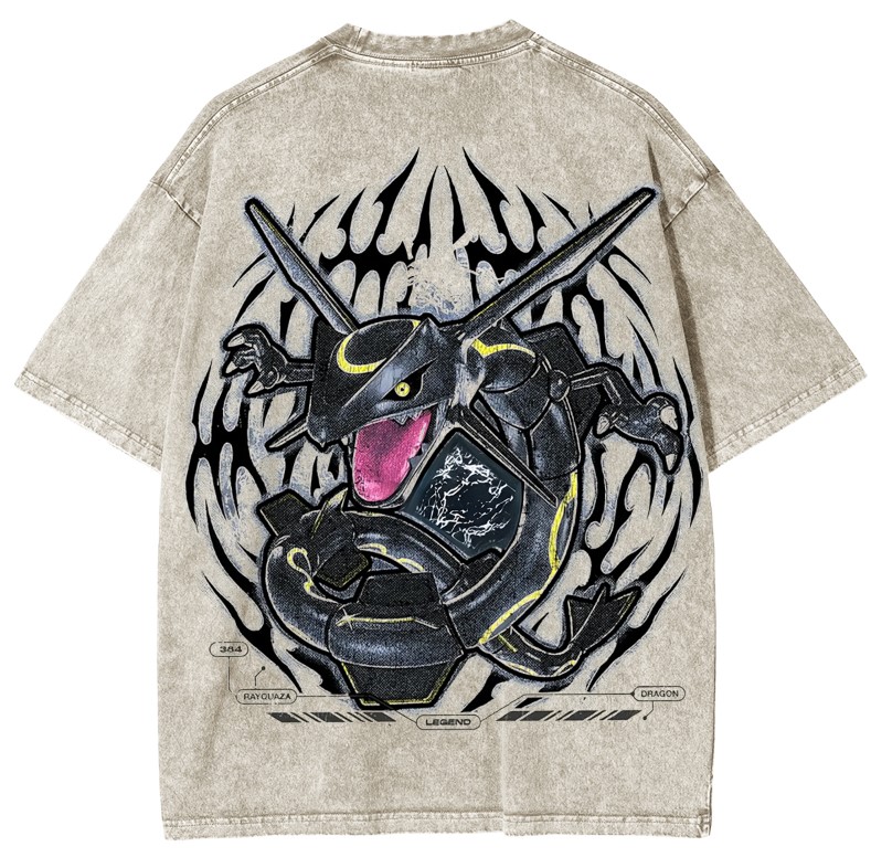 Rayquaza Vintage Oversized T-Shirt – Acid Washed Heavyweight Cotton Anime Tee