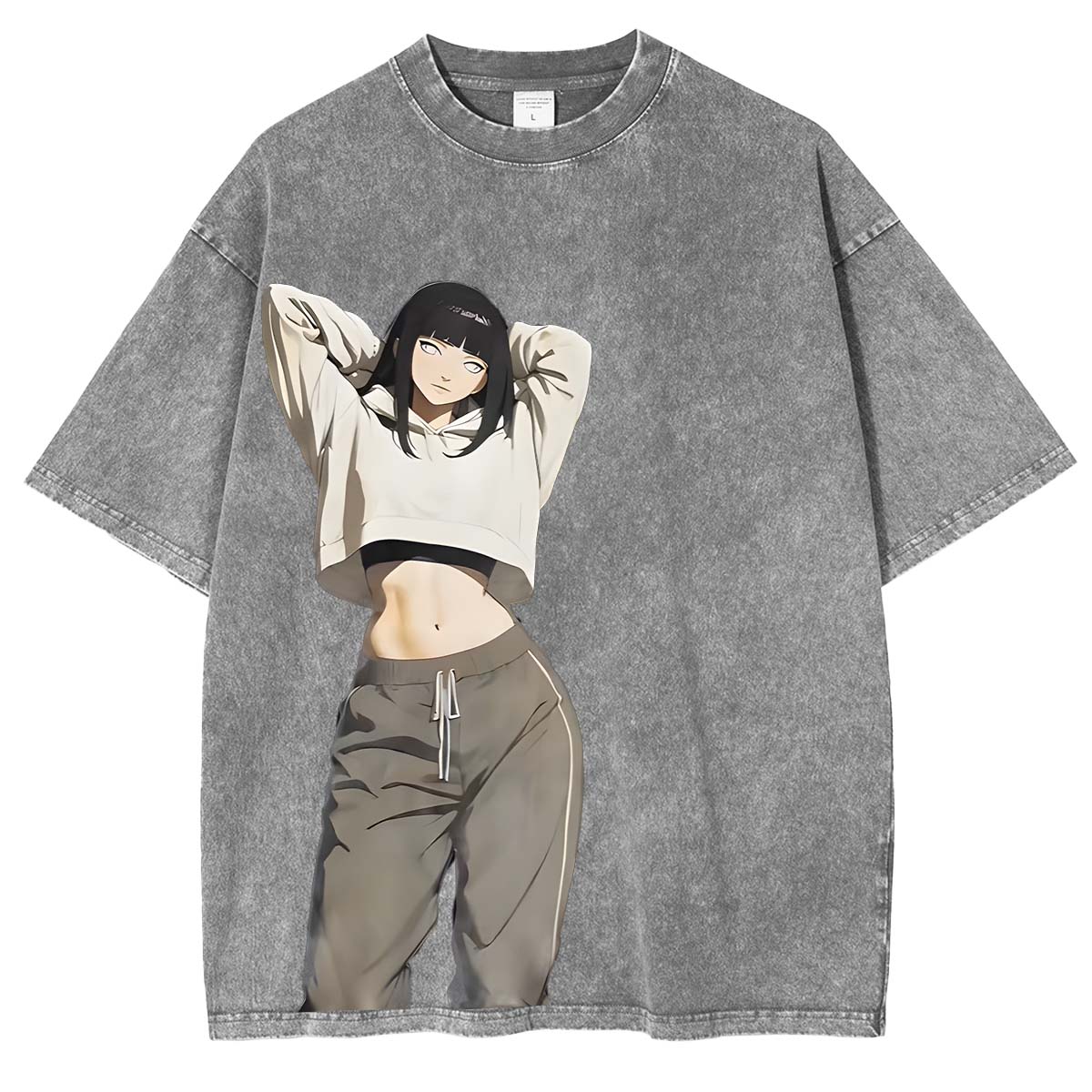 Hinata x Naruto Anime Double Printed Vintage Washed Tee