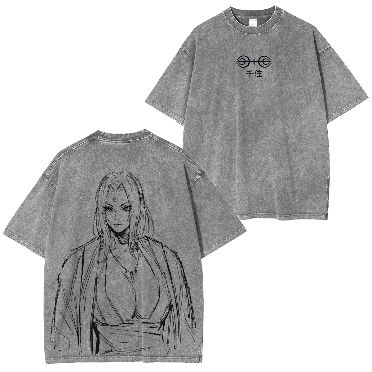Tsunade Senju - Naruto Anime Double Printed Vintage Washed Tee Unisex