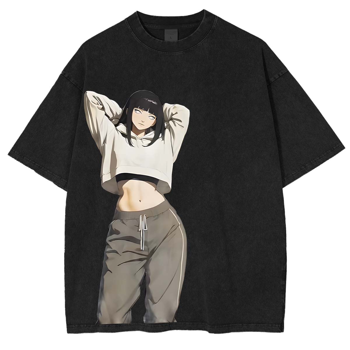 Hinata x Naruto Anime Double Printed Vintage Washed Tee