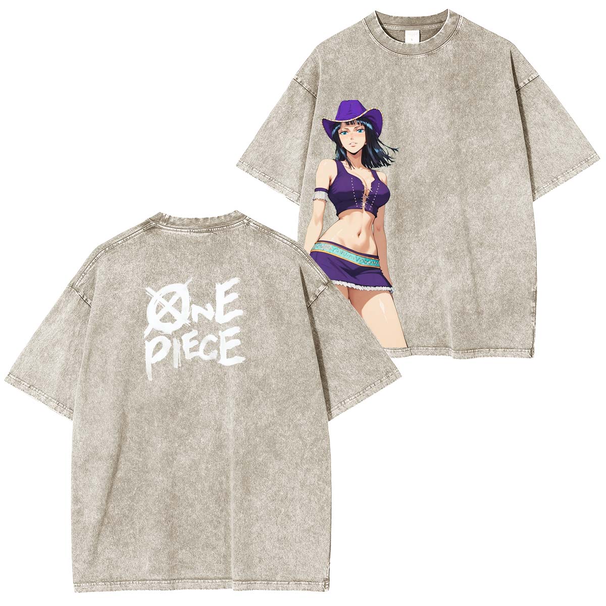 Nico Robin x One Piece Anime Double Printed Vintage Washed Tee