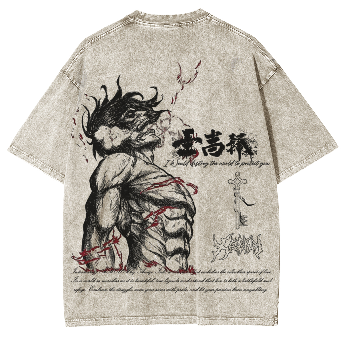 Attack on Titan Eren Yeager Vintage Washed Oversize T-Shirt