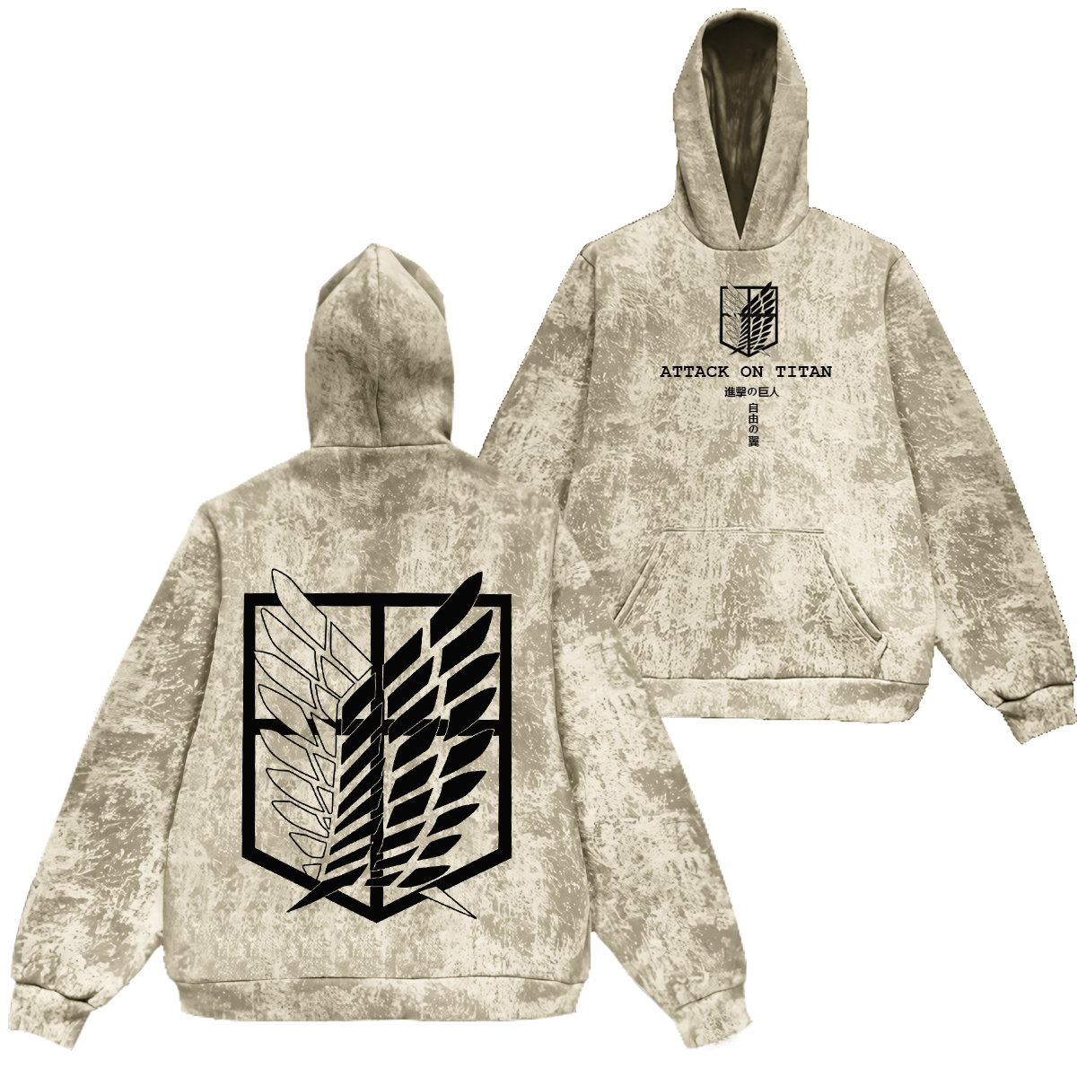 Attack On Titan Corps Mikasa Eren Vintage Washed Hooded Sweatshirt