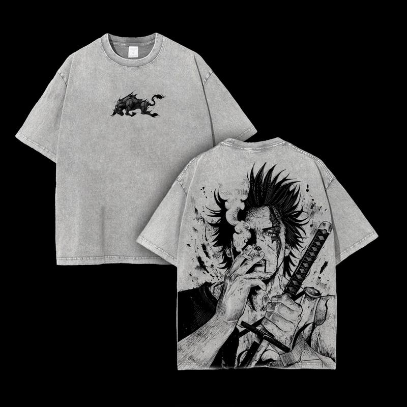Yami Sukehiro x Black Bulls Black Clover Anime Double Printed Vintage Washed Tee Unisex T-shirt 