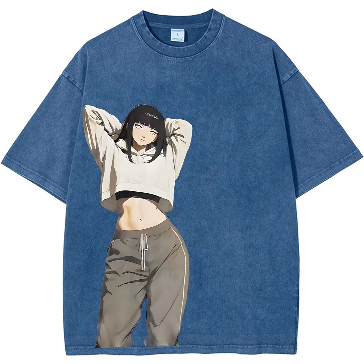 Hinata x Naruto Anime Double Printed Vintage Washed Tee