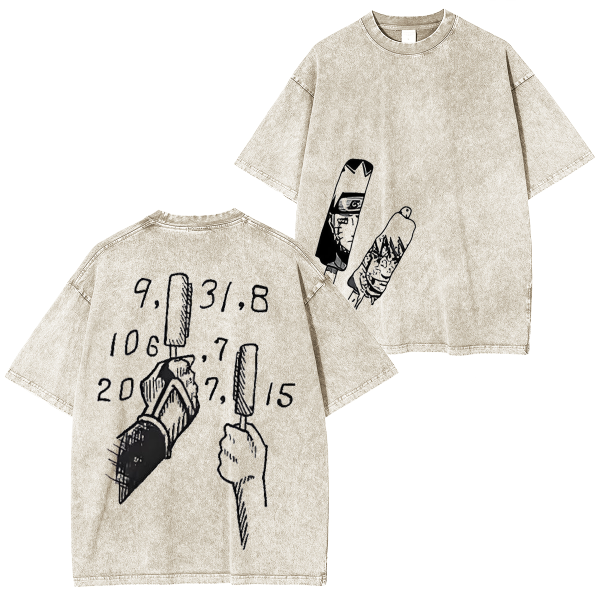 jiraiya - Naruto Uzumaki Anime Double Printed Vintage Washed Tee Unisex