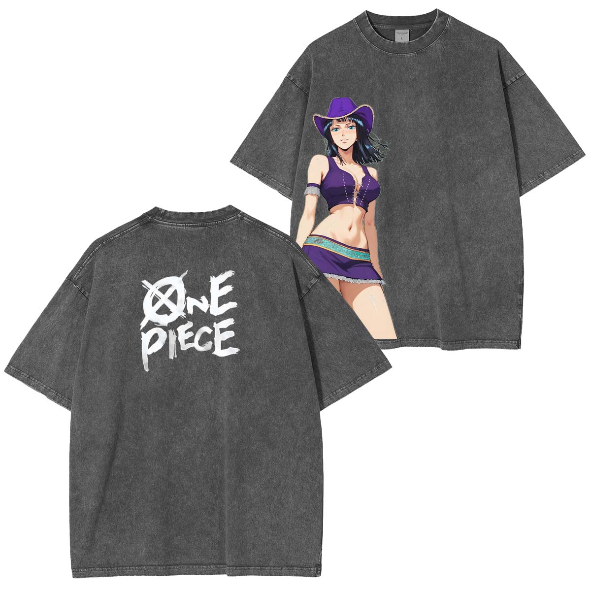 Nico Robin x One Piece Anime Double Printed Vintage Washed Tee