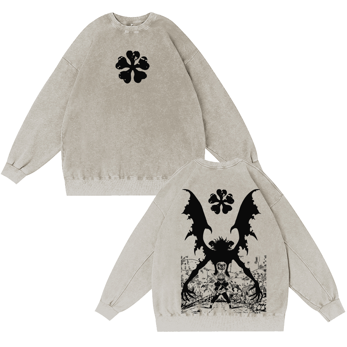 Black Clover Streetwear Inspired Anim Washed T-shirt/Crewneck/Hoodie