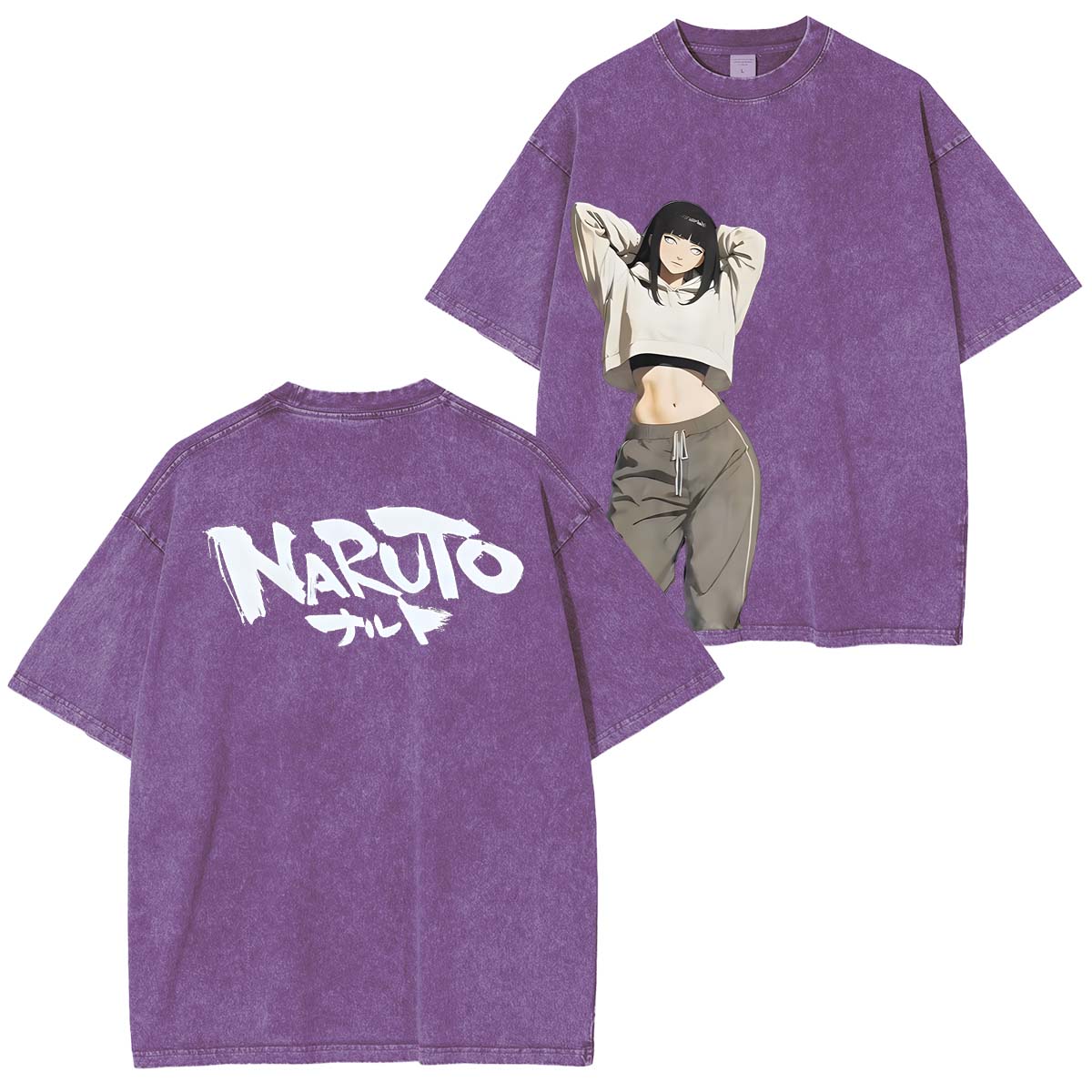 Hinata x Naruto Anime Double Printed Vintage Washed Tee