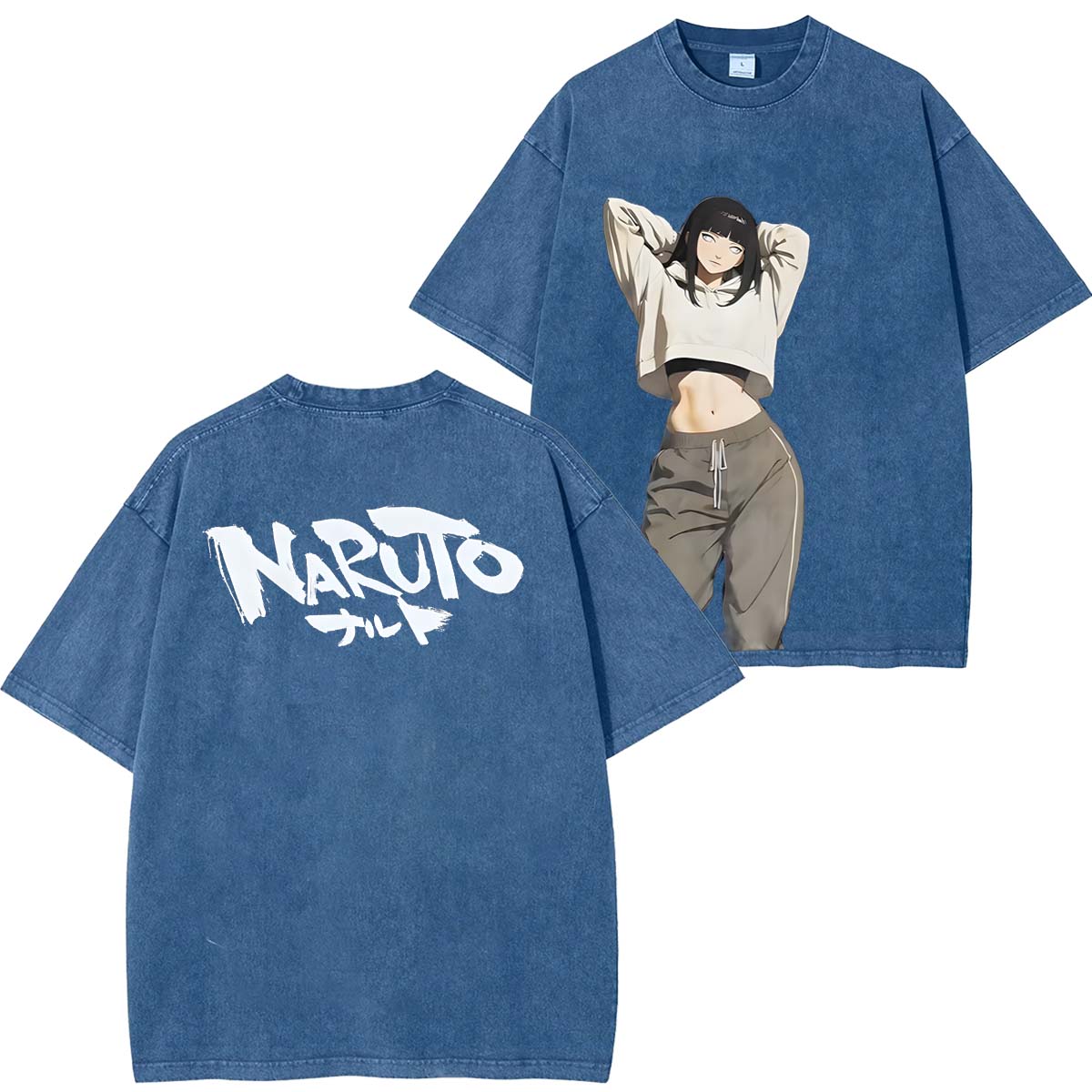 Hinata x Naruto Anime Double Printed Vintage Washed Tee