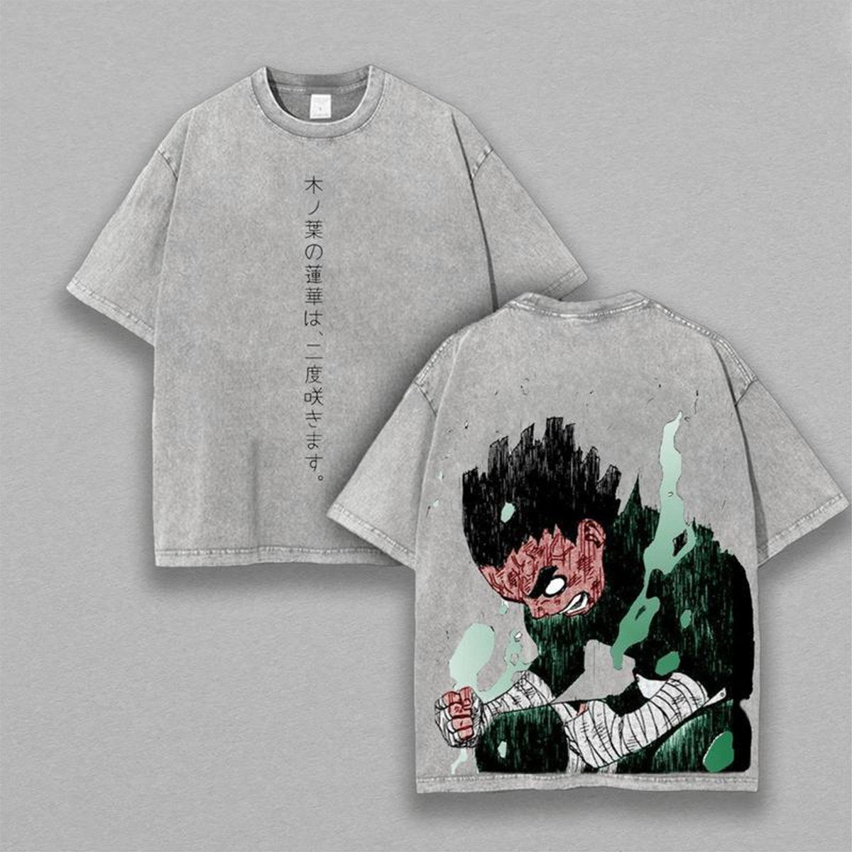 Rock Lee - Naruto Anime Double Printed Vintage Washed Tee Unisex