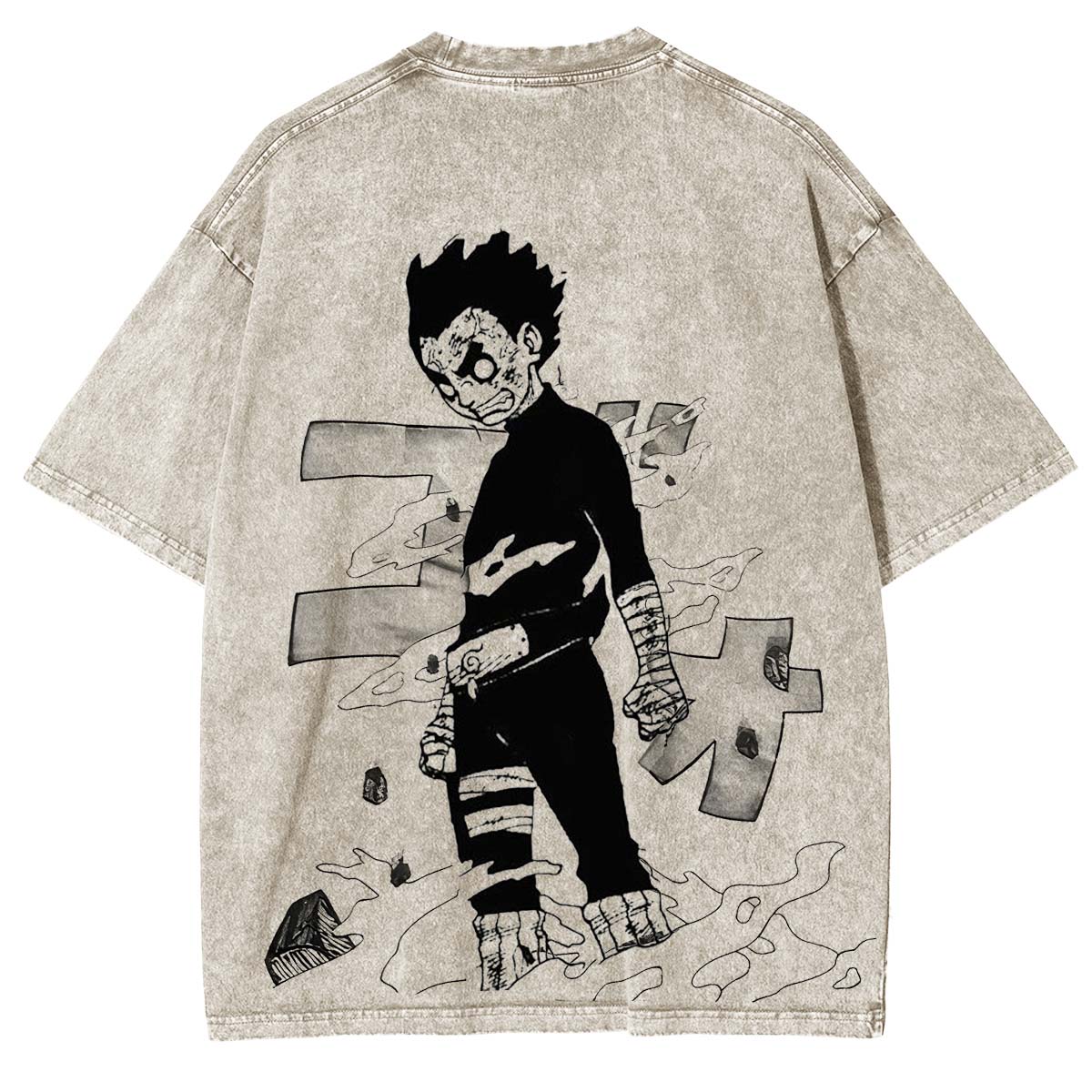 Rock Lee x Naruto Anime Double Printed Vintage Washed Tee