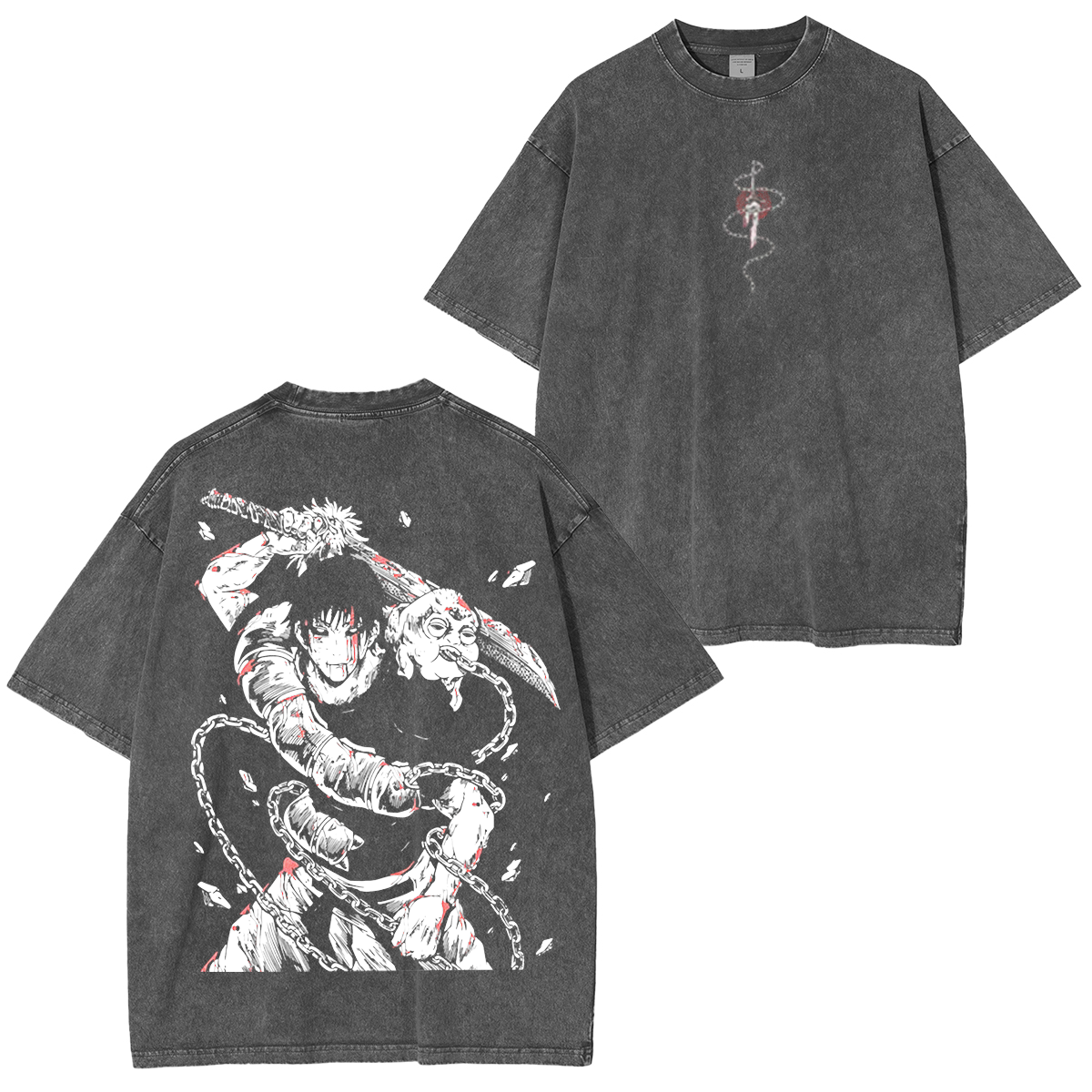 The Sorcerer Killer "Toji Fushiguro" Jujutsu Kaisen Anime Manga Acid Washed Lightweight Oversized Heavyweight Cotton T-Shirts