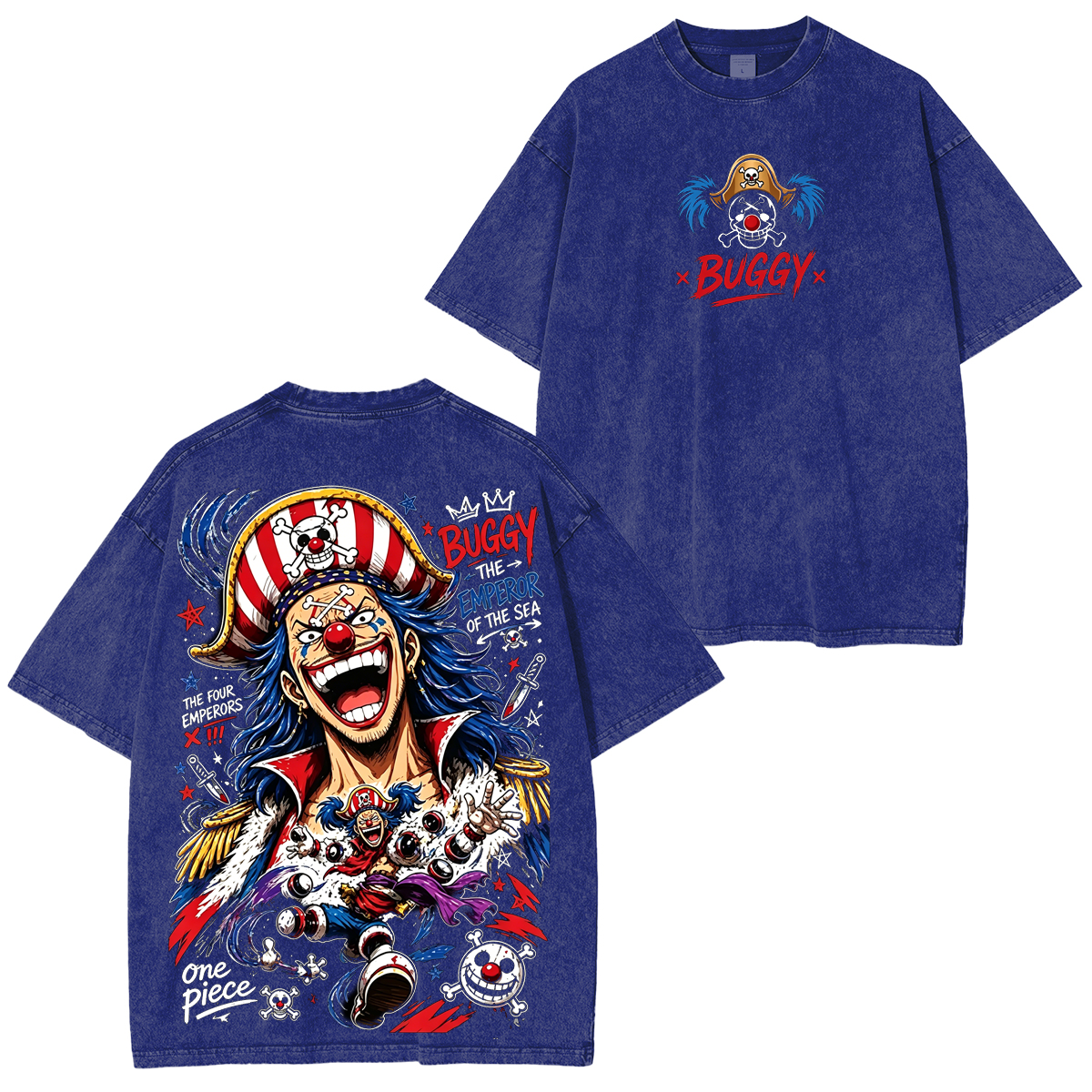 One Piece Buggy Printed Anime Unisex Washed T-shirt/Hoodie