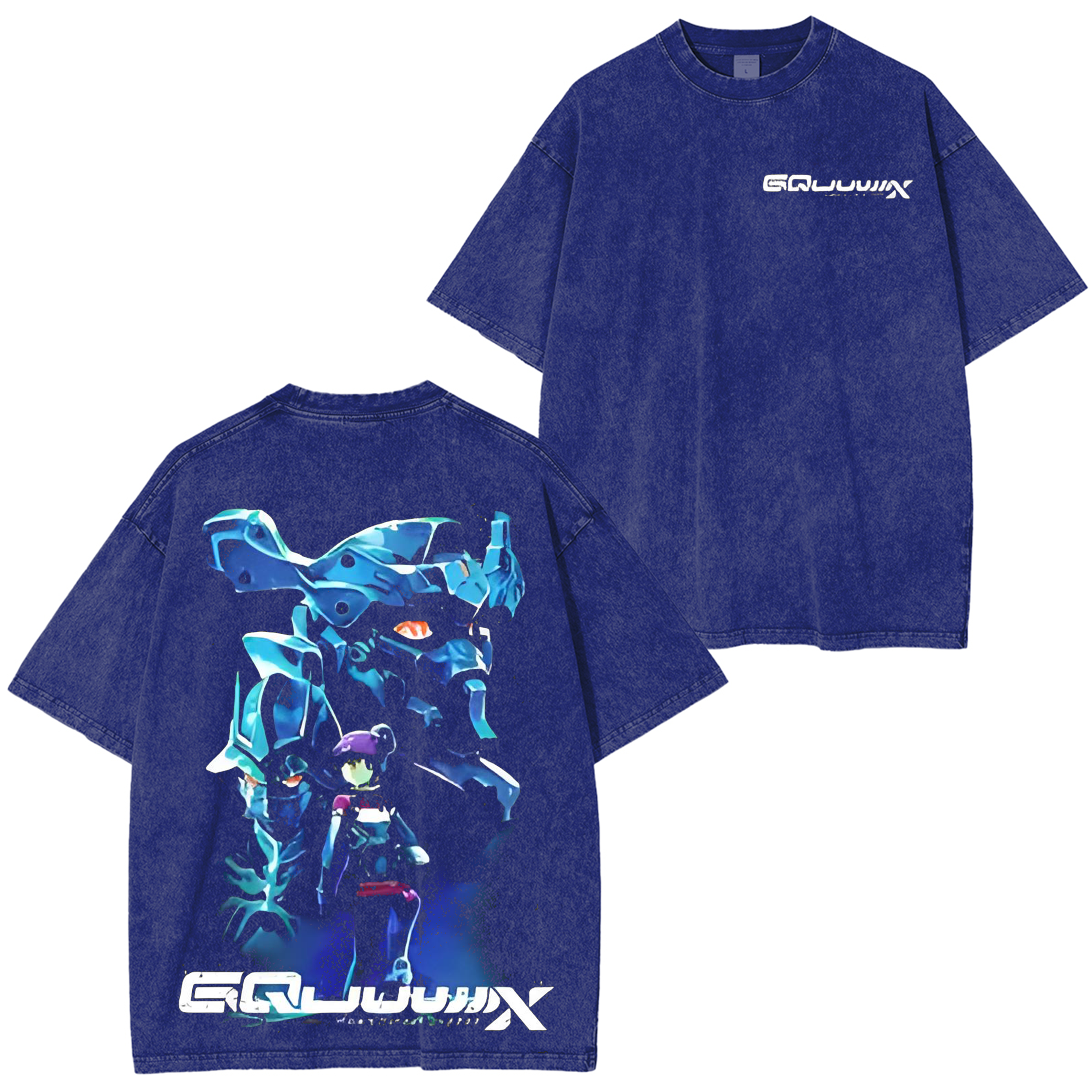 Limited Edition MS GUNDAM GQUUUUUUX Anime Double Printed Lightweight Acid Washed Tee