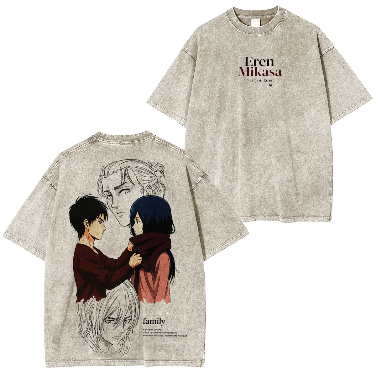 Attack on Titan：Eren Yeager Mikasa Vintage washed T-shirt/Crewneck/Hoodie