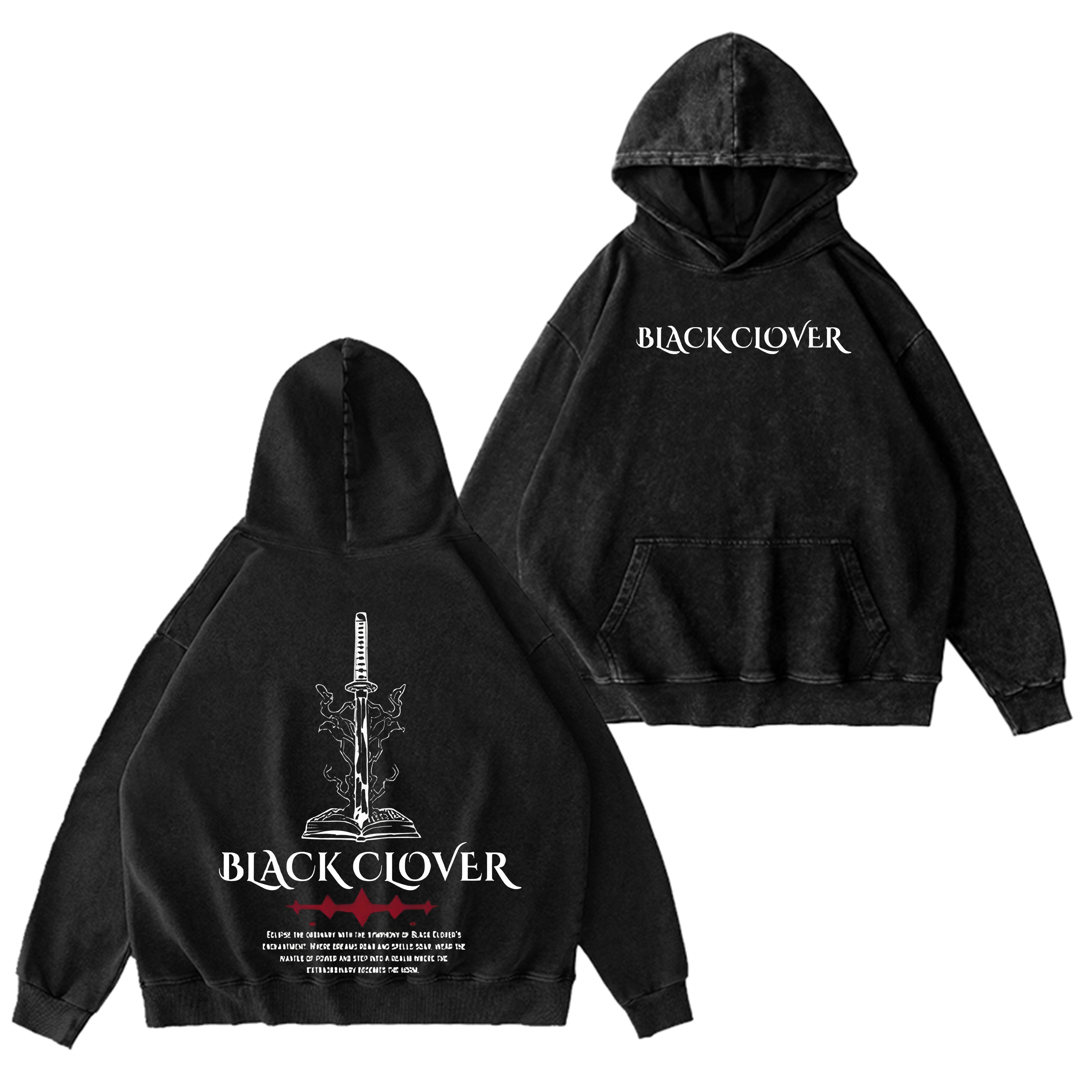 Black Clover Vintage Washed Hooded Sweatshirt