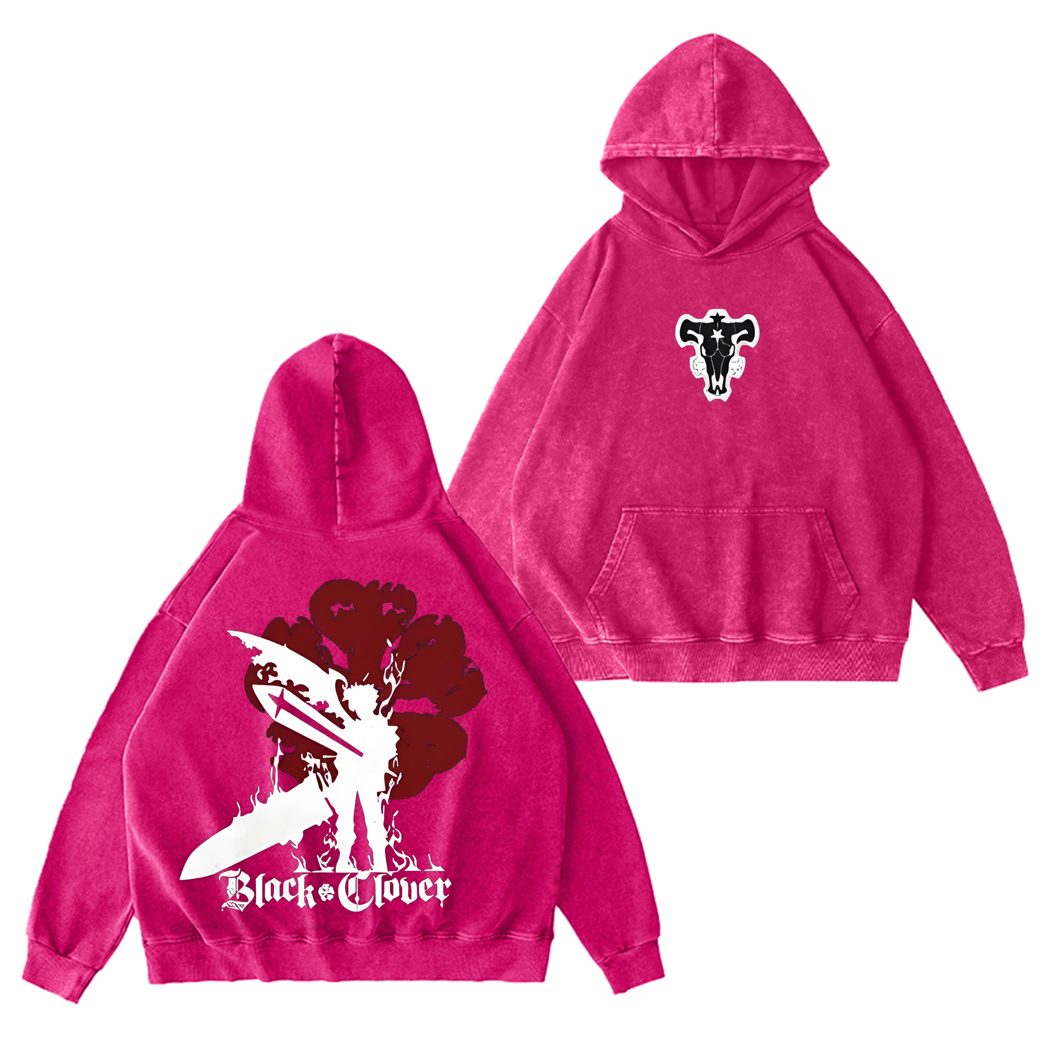 Leveorch Black Clover Vintage Washed Hooded Sweatshirt