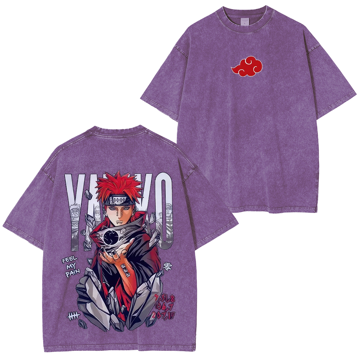Naruto Feel My Pain Printed Unisex Washed T-