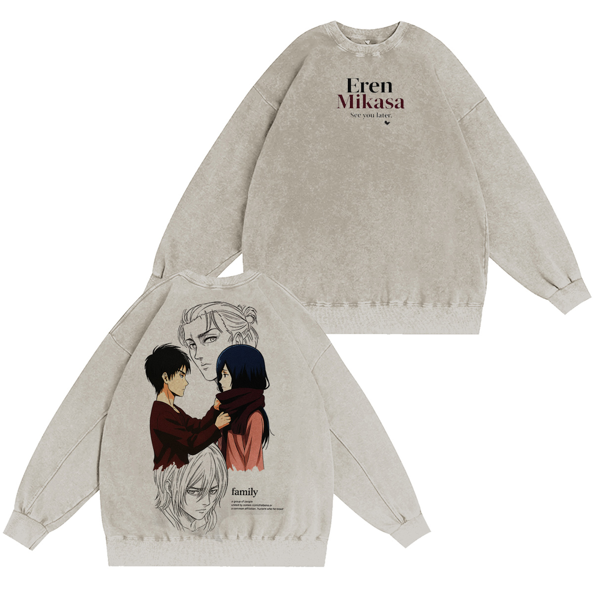 Attack on Titan：Eren Yeager Mikasa Vintage washed T-shirt/Crewneck/Hoodie