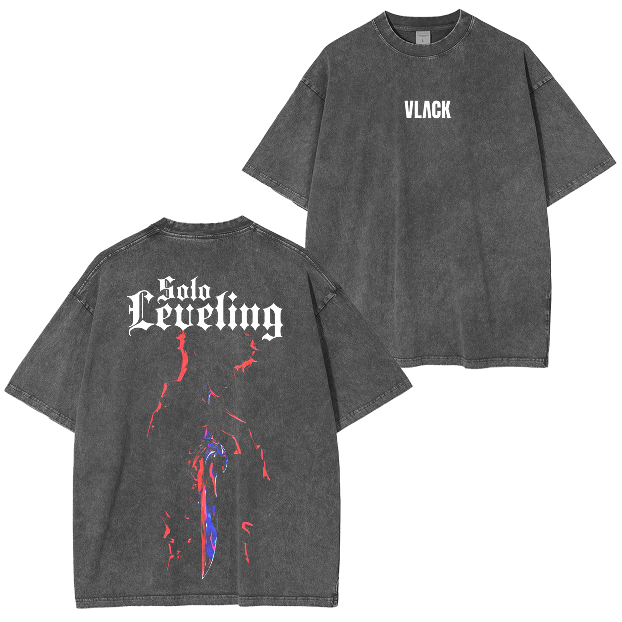 Solo Leveling - Front Puff Print - Black Regular Fit T-Shirt