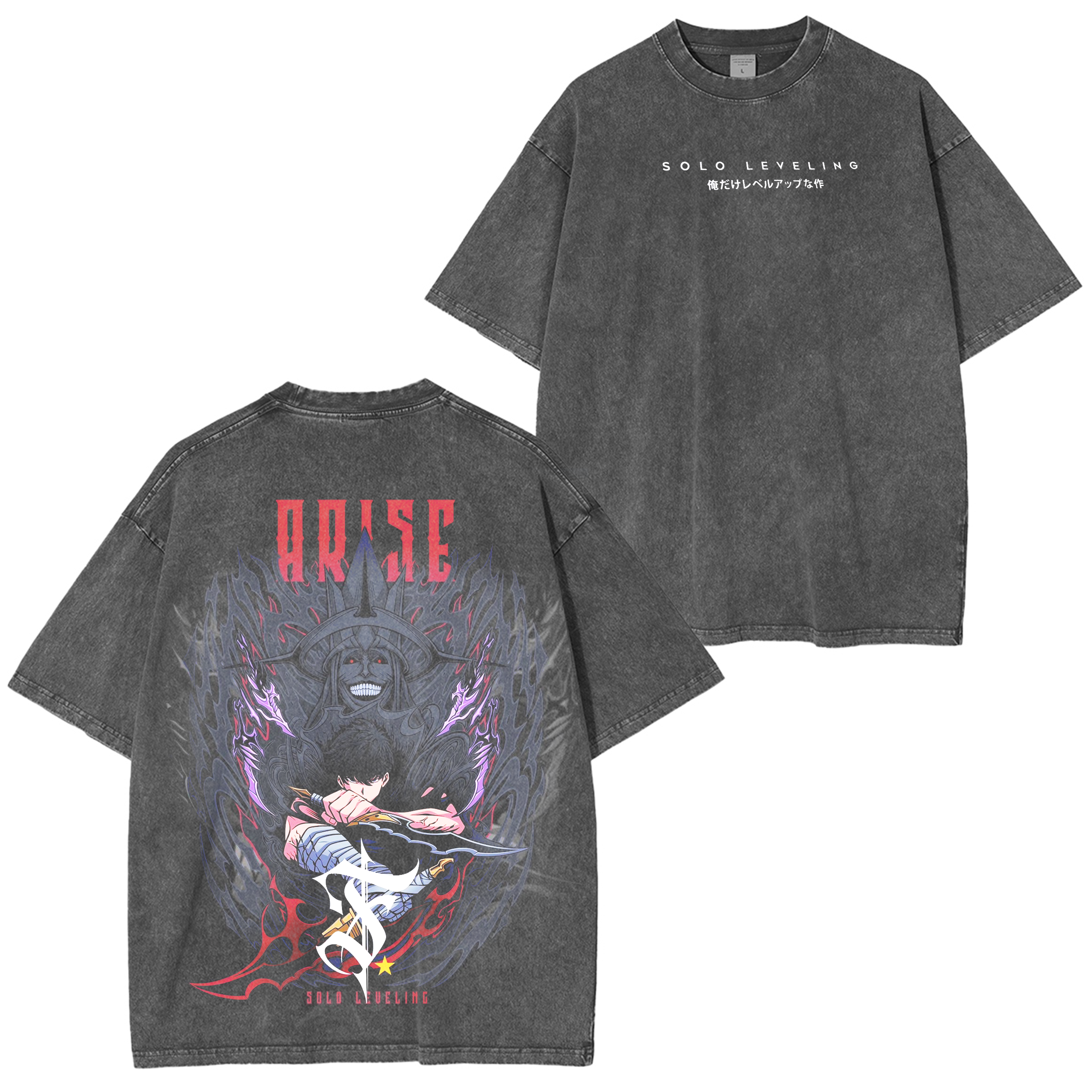 Sung Woo Jin Anime Double Printed Oversize Lightweight Acid Washed Tee