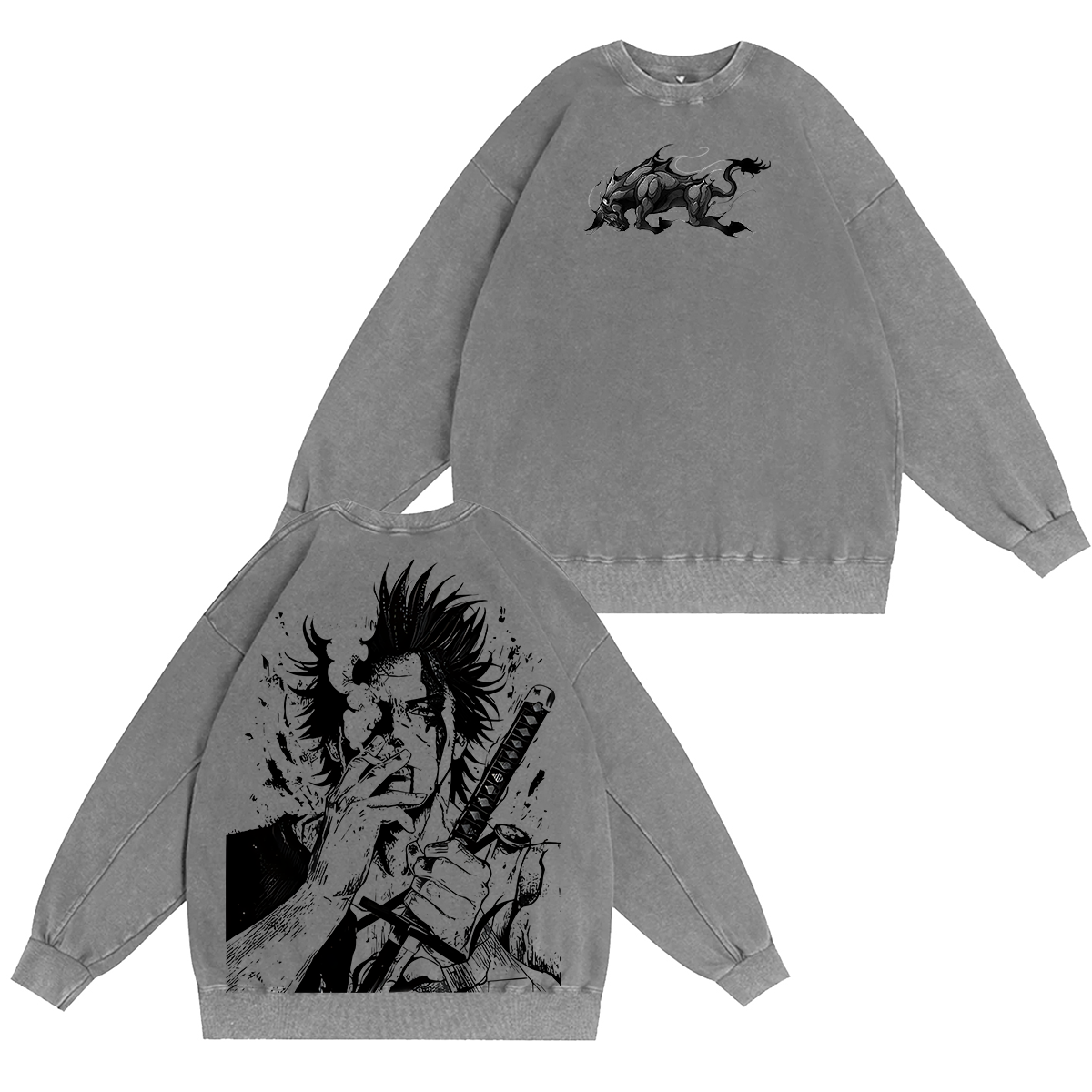 Yami Sukehiro x Black Bulls Black Clover Anime Double Printed Vintage Unisex Washed Crewneck Sweatshirt