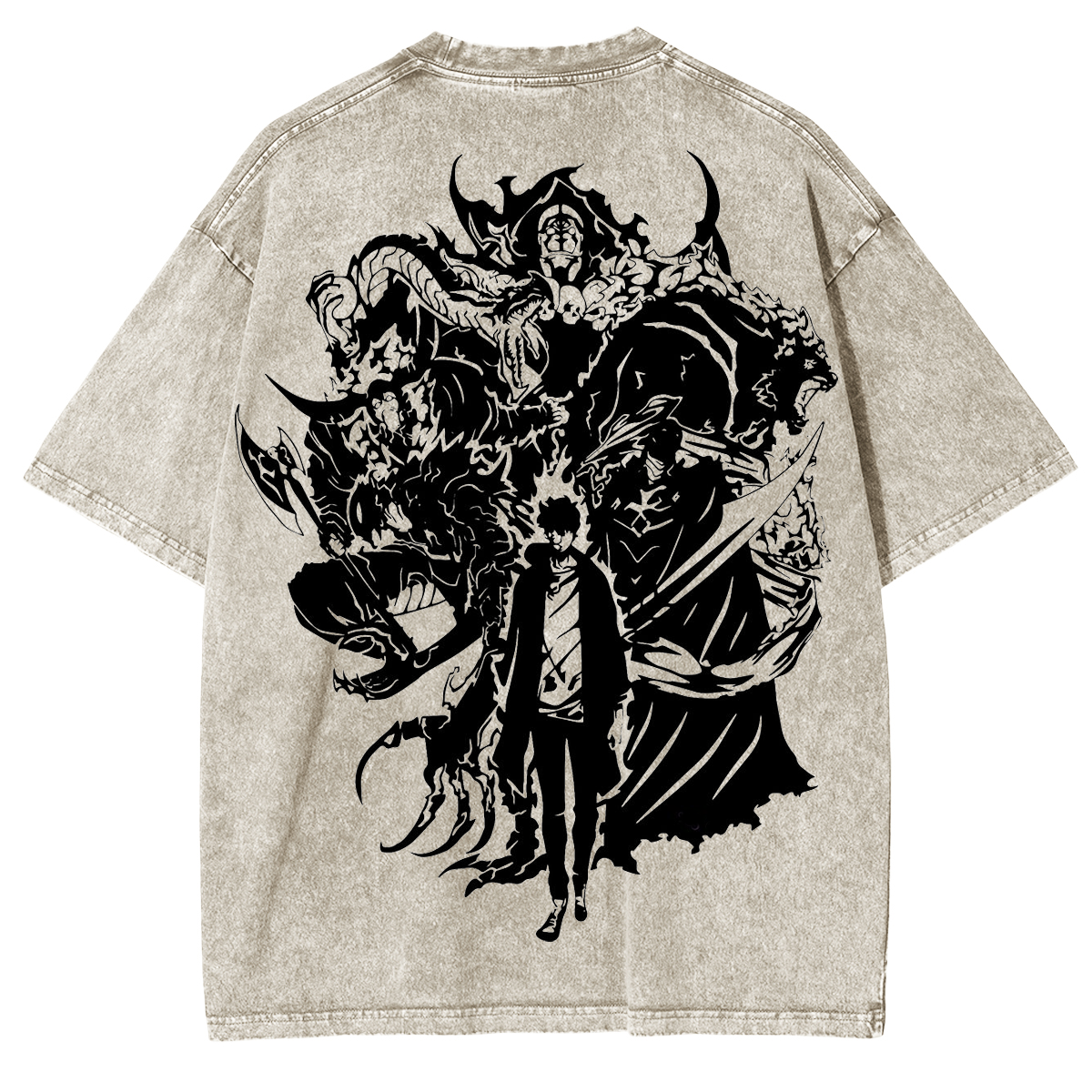 Retro Limited Sung Jin Woo Solo Leveling anime Washed Cotton T-shirt